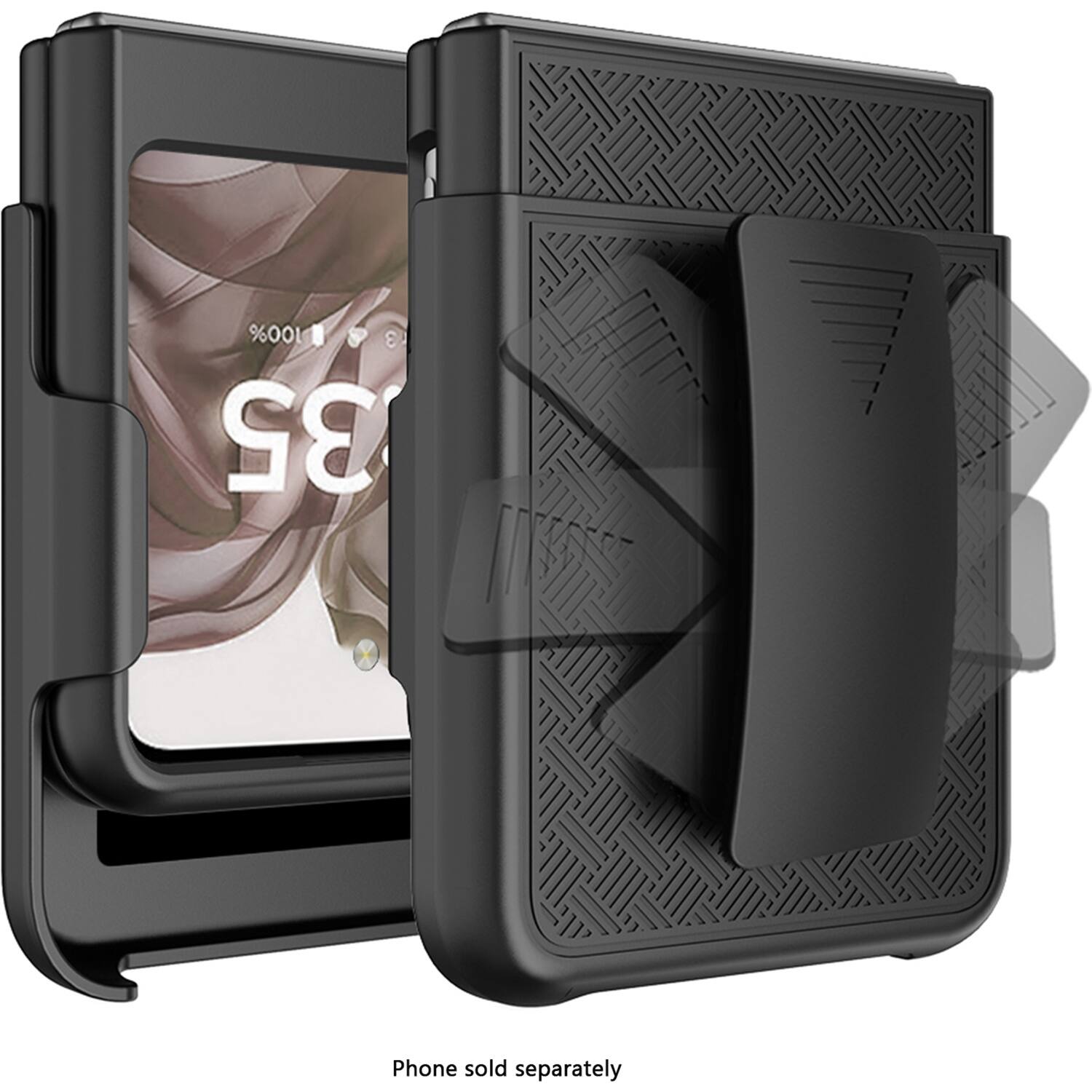 The text on the image is "100% 3 35 Phone sold separately."