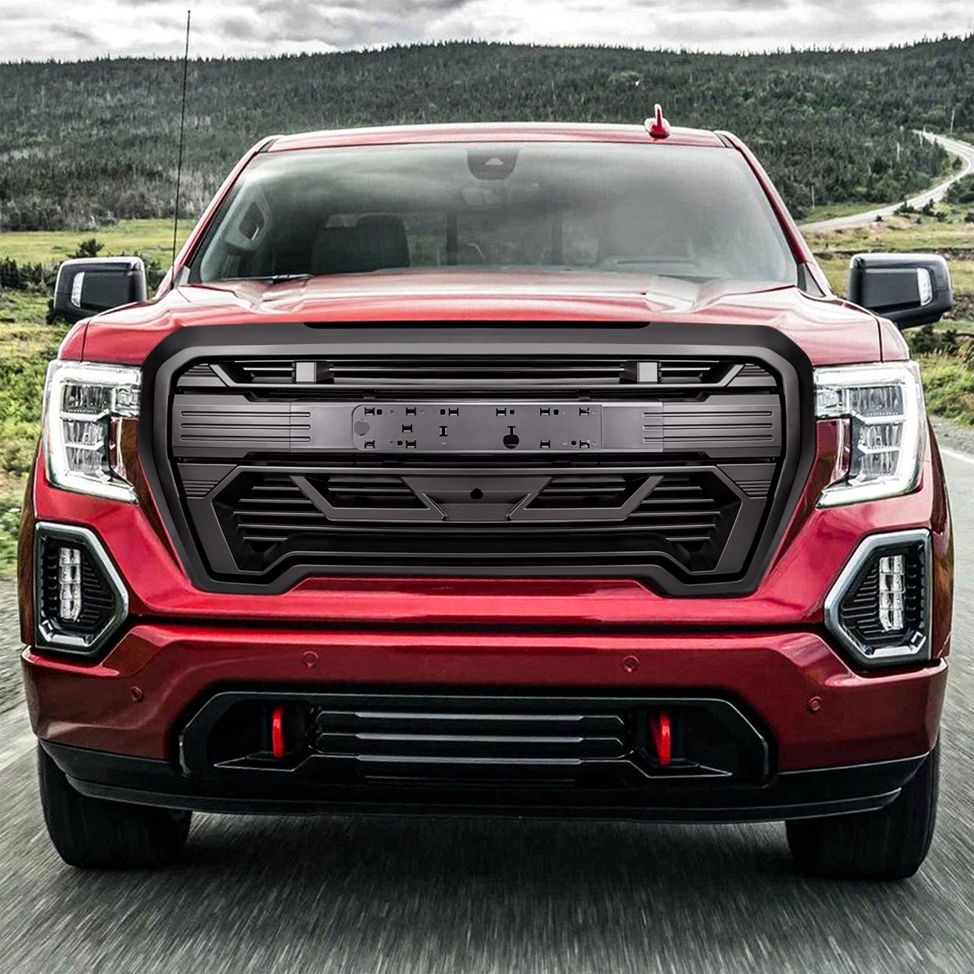 Alt View 3. AMERICAN MODIFIED - AMERICAN MODIFIED Grille w/Emblem Base, 2019-2021 GMC Sierra 1500, Matte Black - Matte Black.
