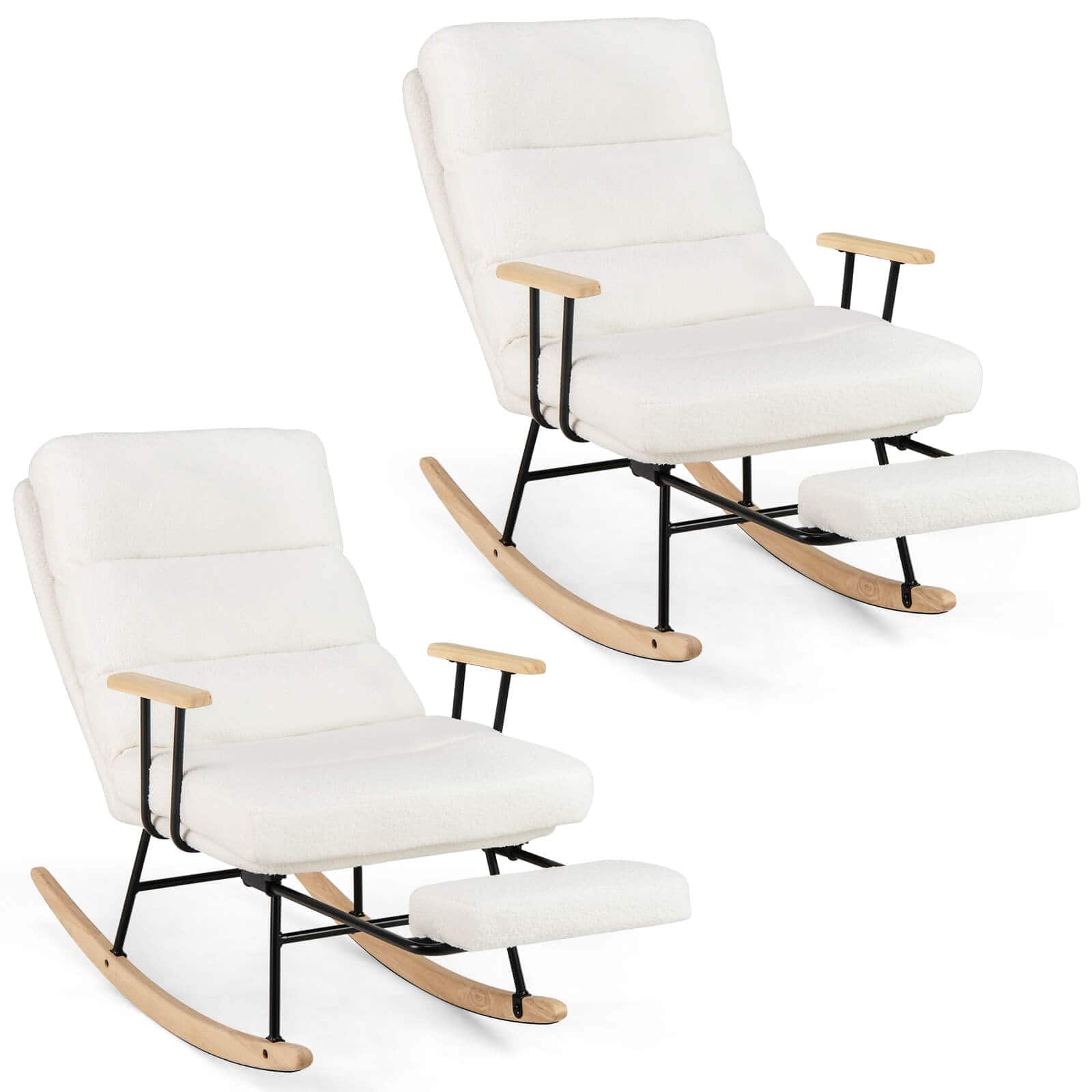 Costway - 2 PCS Nursery Rocking Chair with 5-level Adjustable Backrest & Retractable Footrest - White