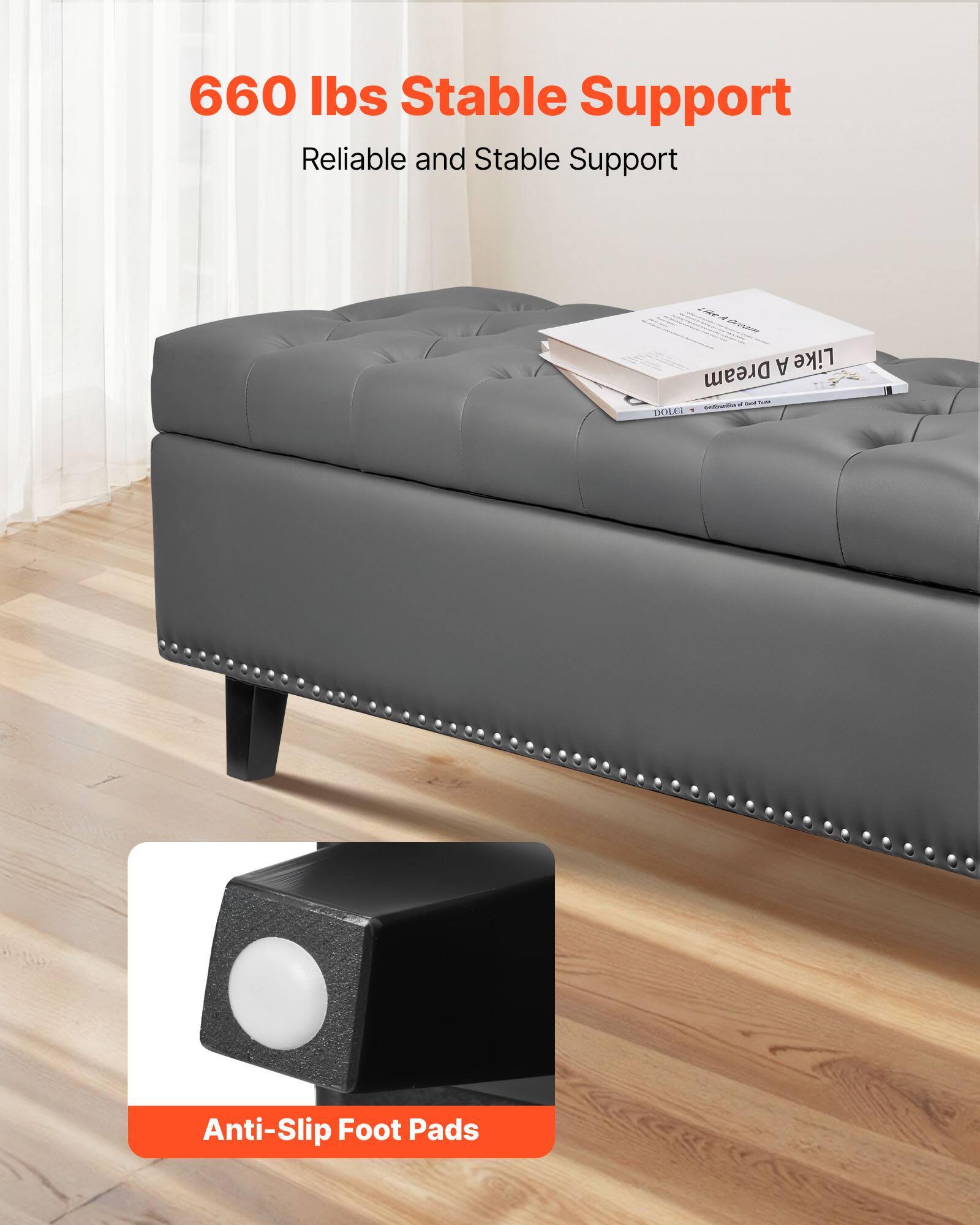 660 lbs Stable Support  
Reliable and Stable Support  

Anti-Slip Foot Pads