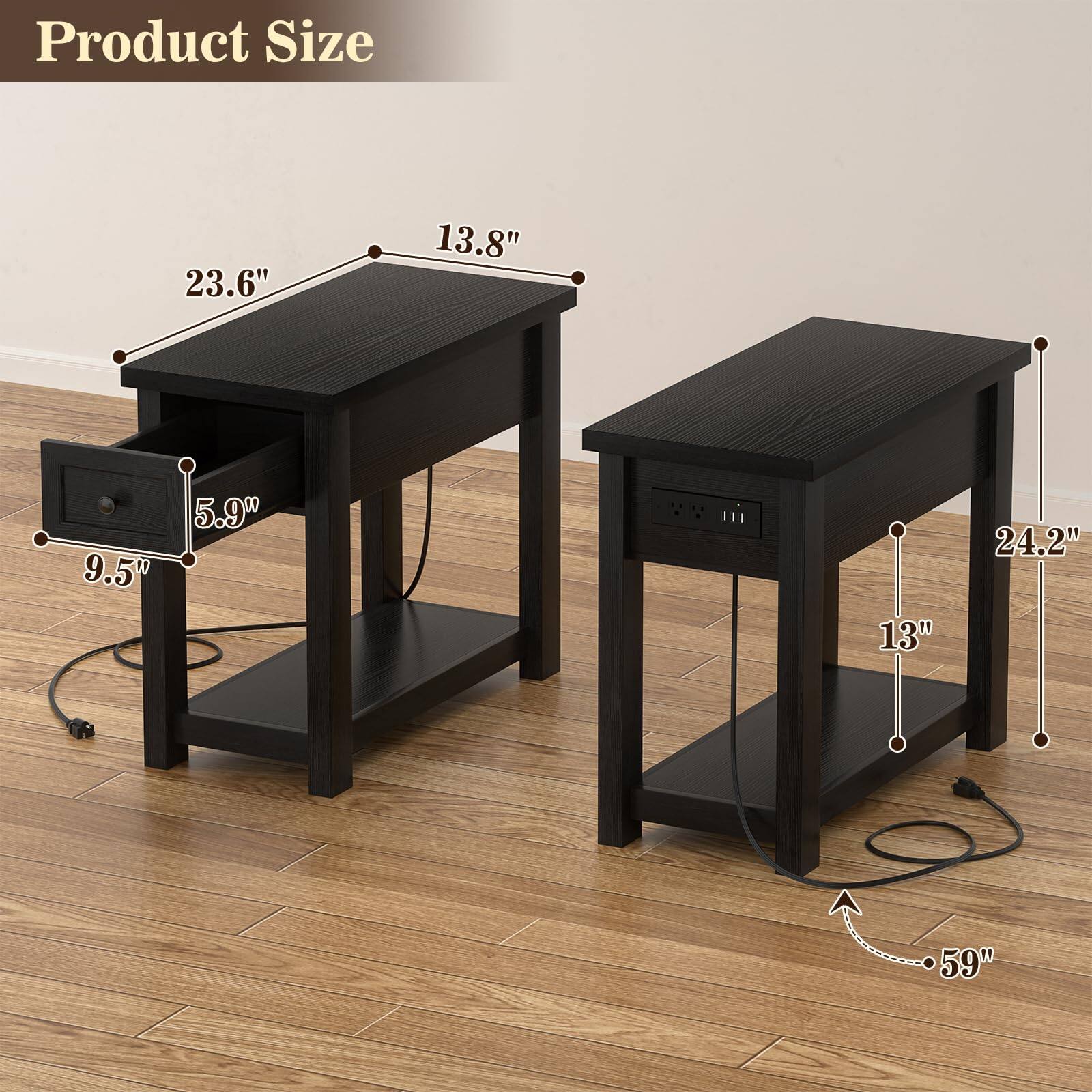 Product Size  
23.6" x 13.8" x 5.9"  
9.5W x 111 x 13"  
24.2" x 59"