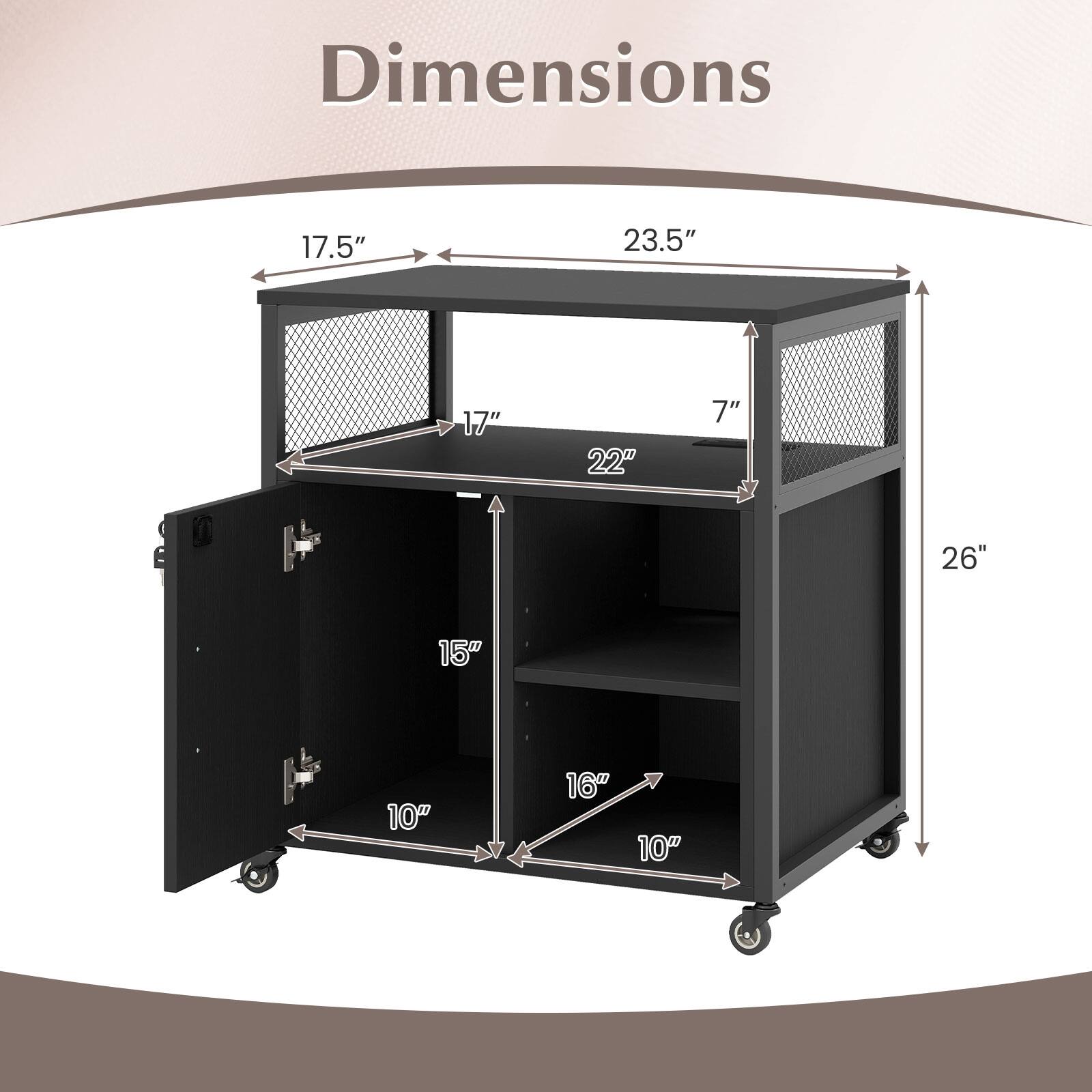 Dimensions: 17.5" x 23.5" x 17" x 22" x 7" x 26" x 15" x 10" x 16" x 10"