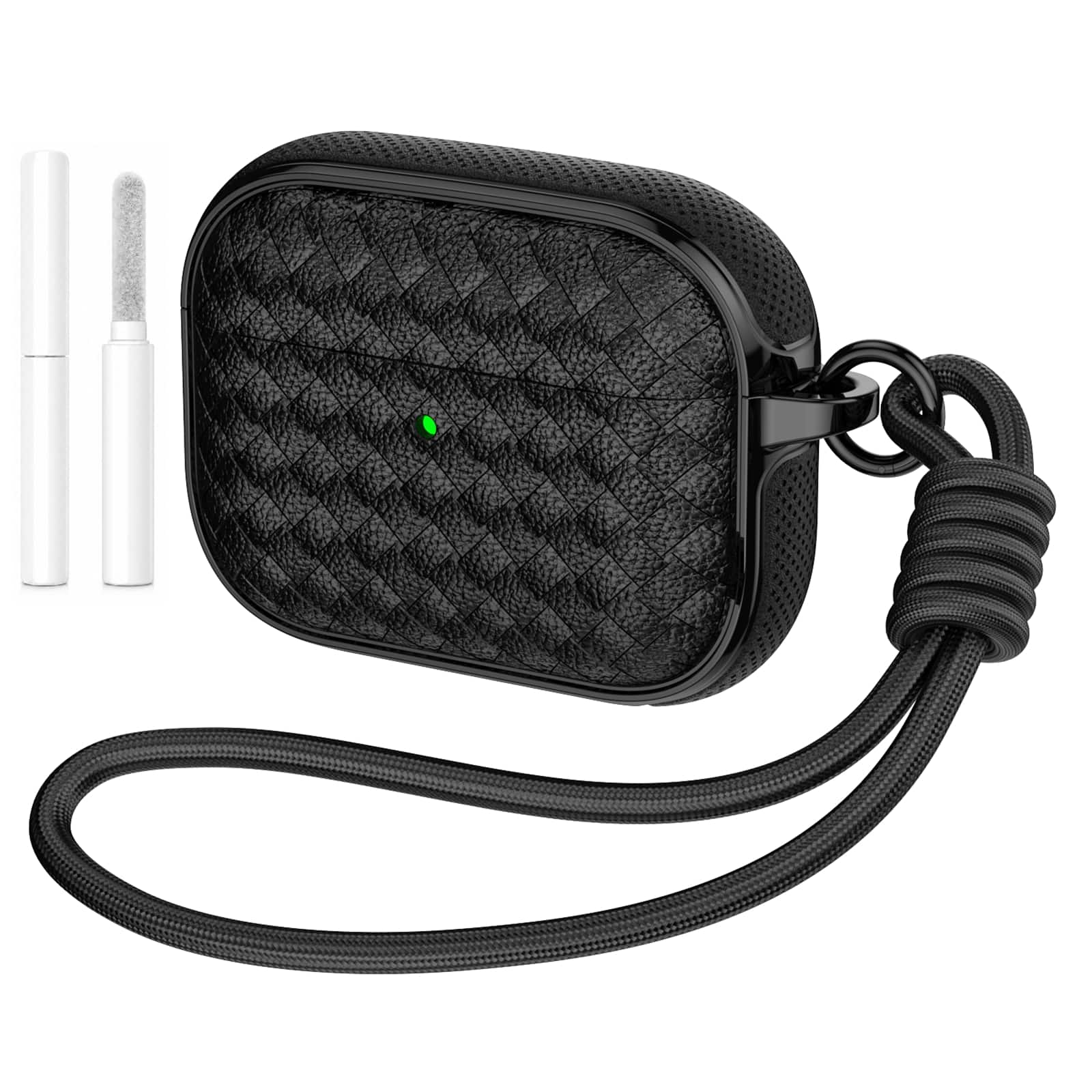 Dteck - for AirPods Pro 2 Case, Woven Series Earbuds Protective Case, Full Drop Protection Cover with Lanyard and Cleaning Kit - Black
