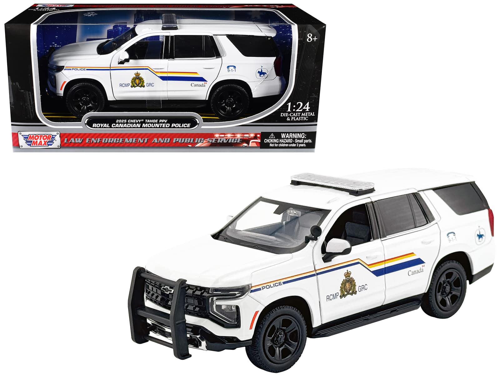 Motormax - 2025 Chevrolet Tahoe PPV with Light Bar 1/24 "RCMP Royal Canadian Mounted Police - Law Enforcement Series" - White