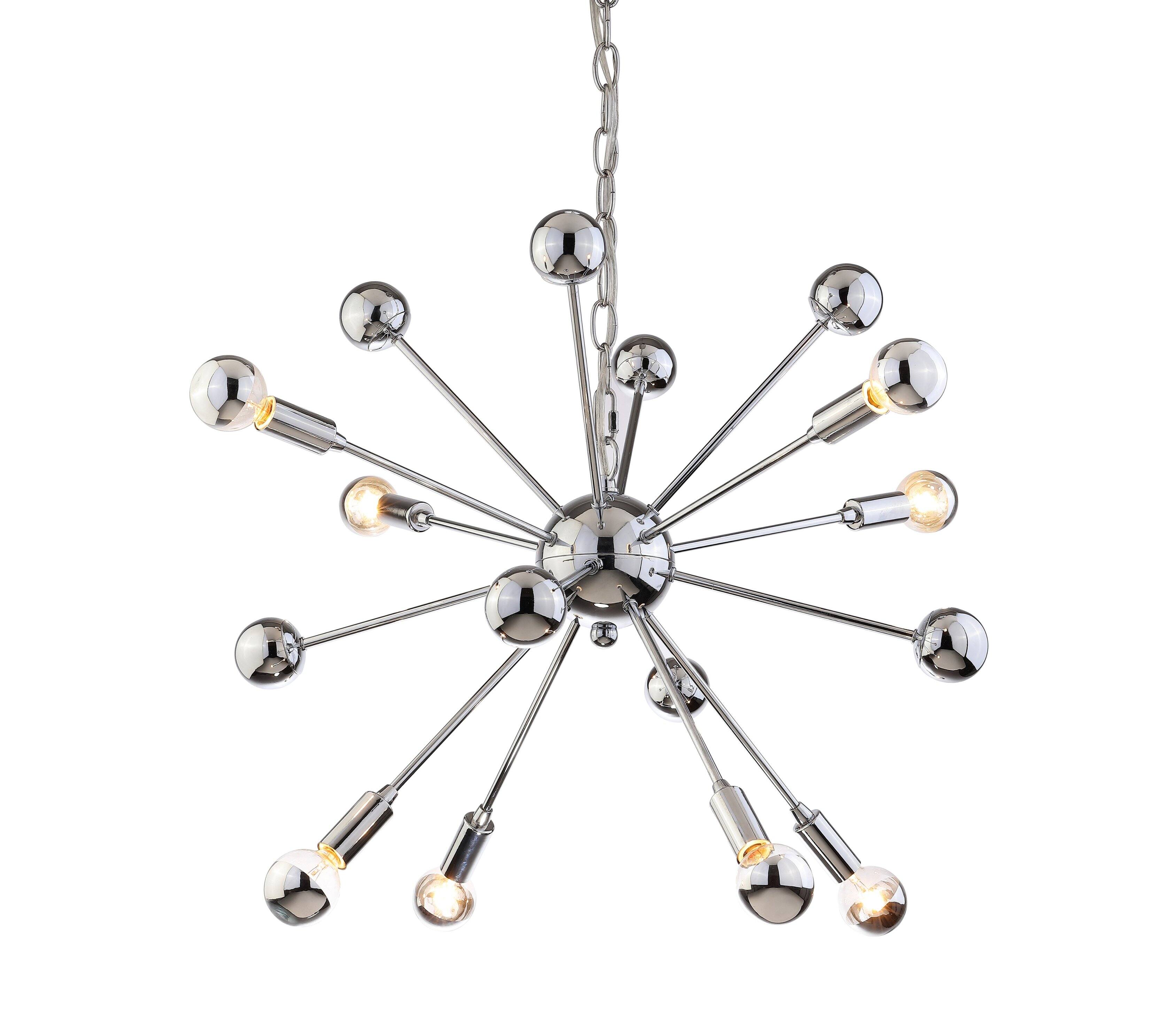 Front. Jonathan Y - Glenn 8-Light 22.5" Metal Sputnik-Style LED Chandelier, Chrome - Chrome.