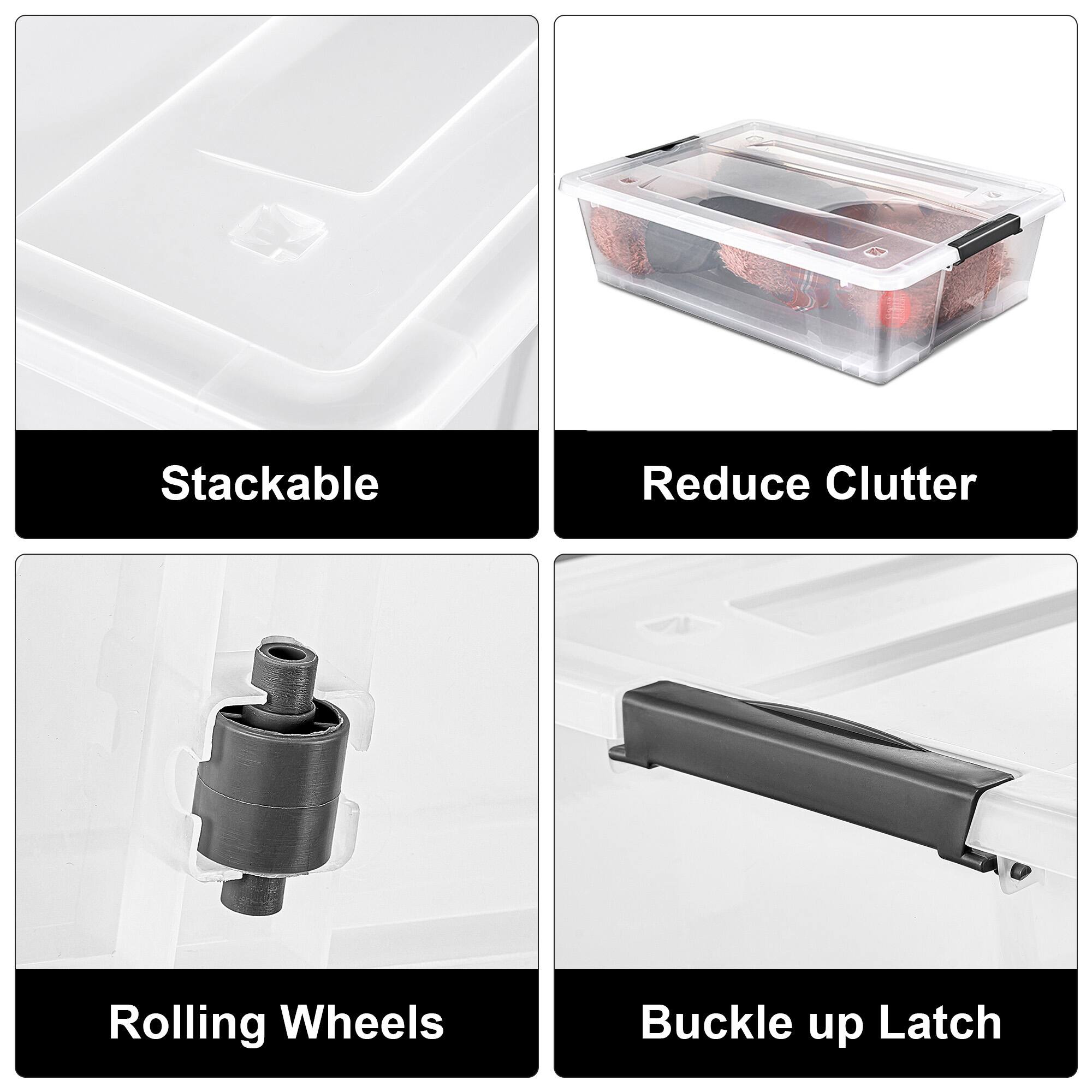 - Stackable
- Reduce Clutter
- Rolling Wheels
- Buckle up Latch