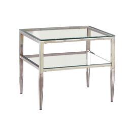 Manhattan Lane - Metal Square End Table, Glass Top, Open Shelf - Chrome