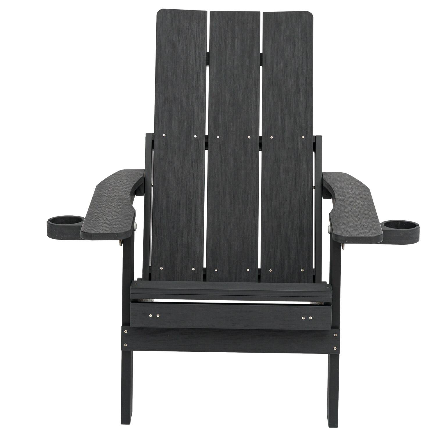 Alt View 7. Fortune Candy - Folding Adirondack Chair w/Cupholders, Ottoman & Cushion, Adjustable Backrest for Patio, Porch, Beach - Carbon Black.