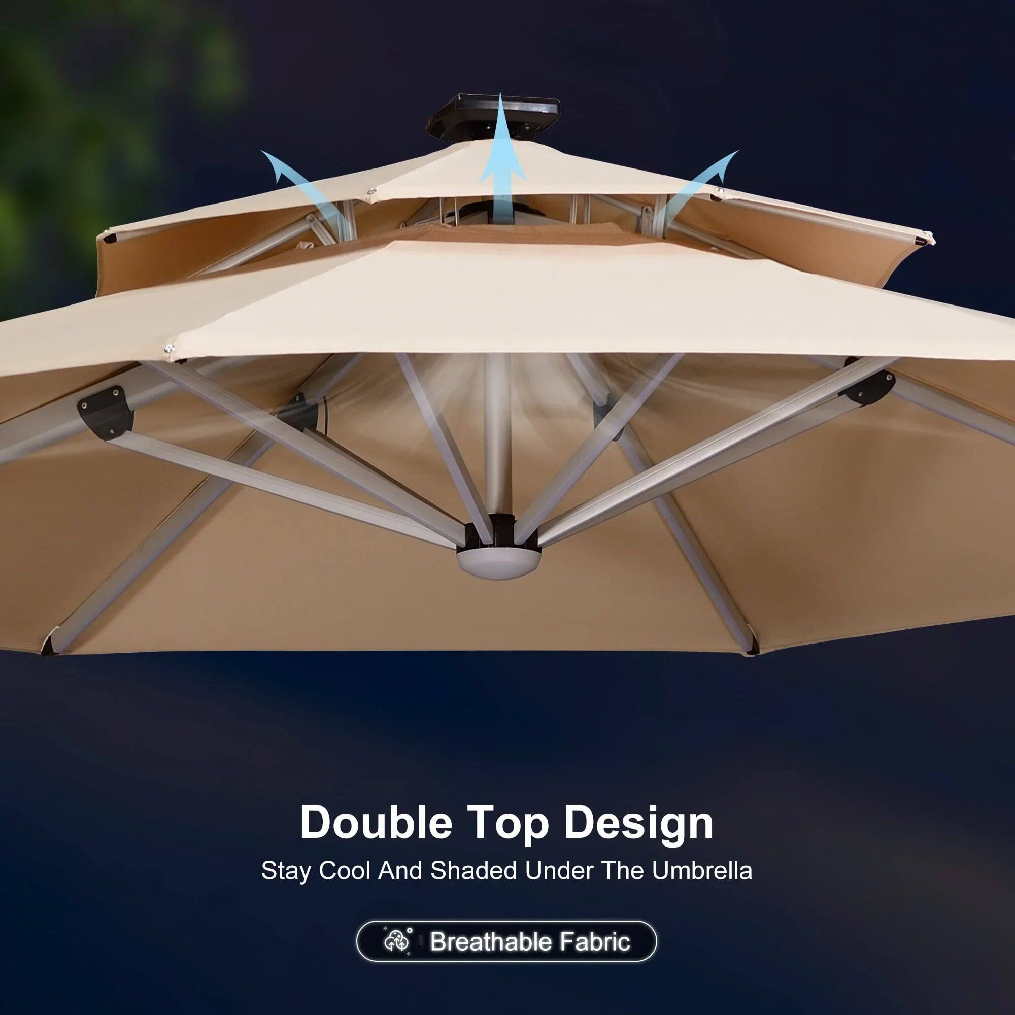 Double Top Design  
Stay Cool And Shaded Under The Umbrella  
Breathable Fabric