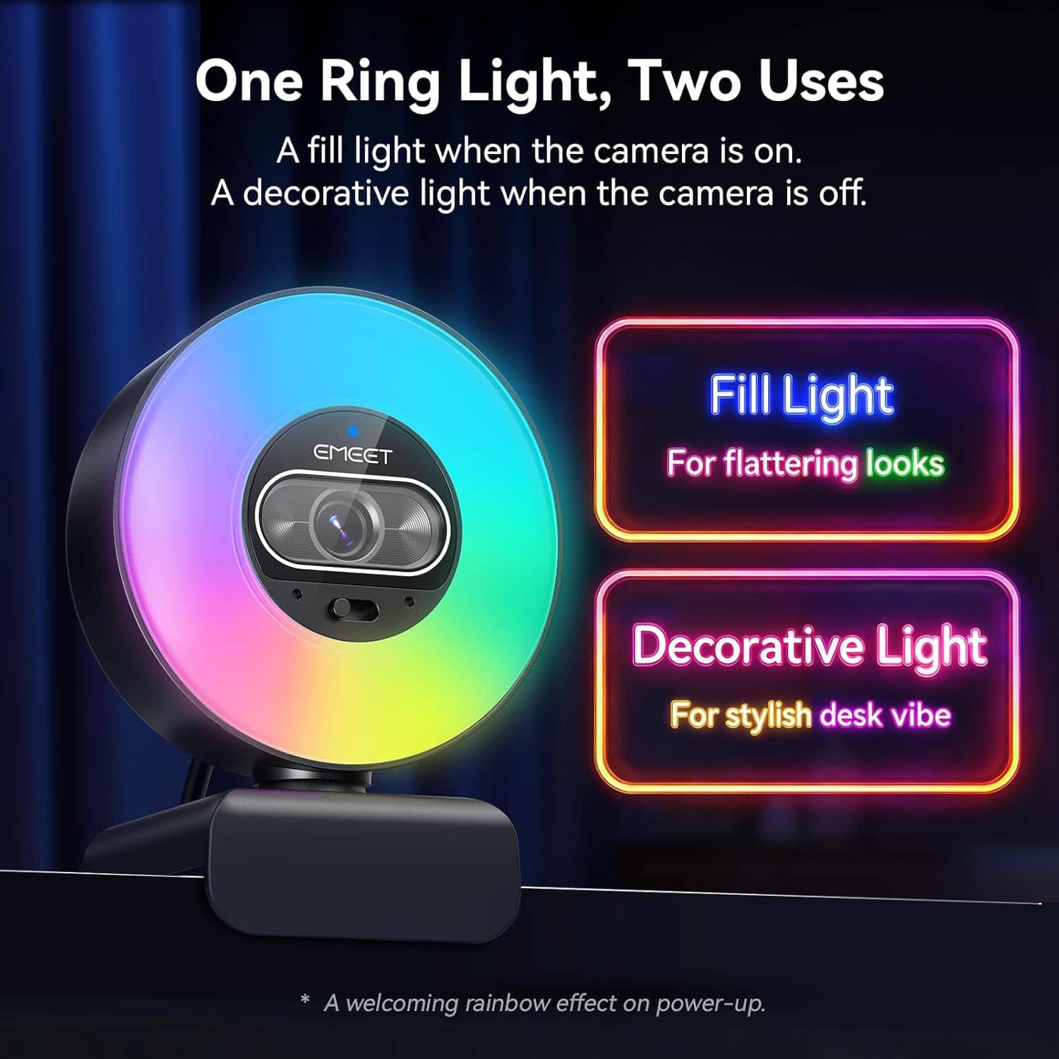 EMEET S600L 4K Webcam for Streaming with Ring Light, 4 Lighting