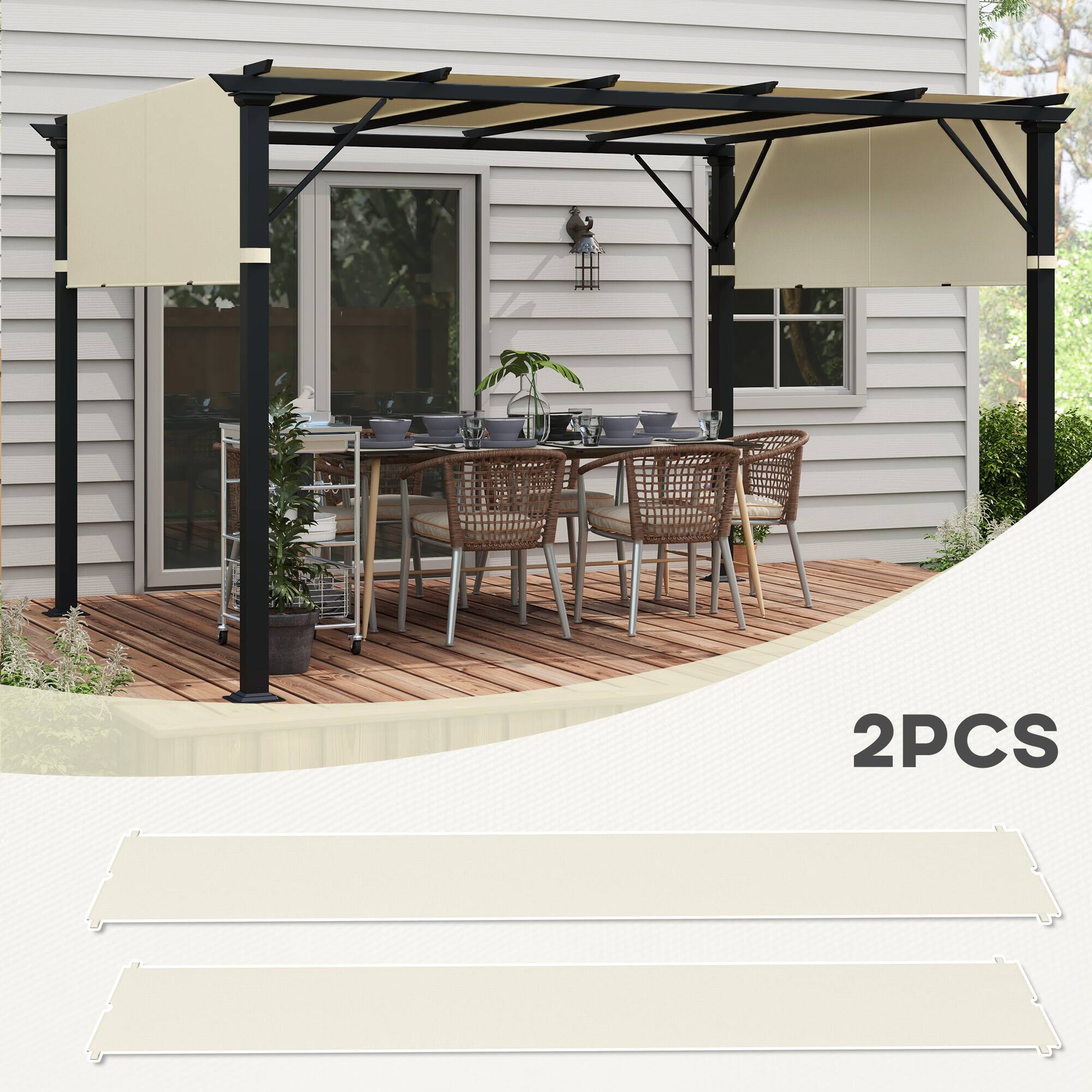 Back. Outsunny - 2 PCS 4 x 16ft Pergola Canopy Replacement, UV Protection Pergola Shade Cover, Easy to Install for 10 x 10ft - Cream White.