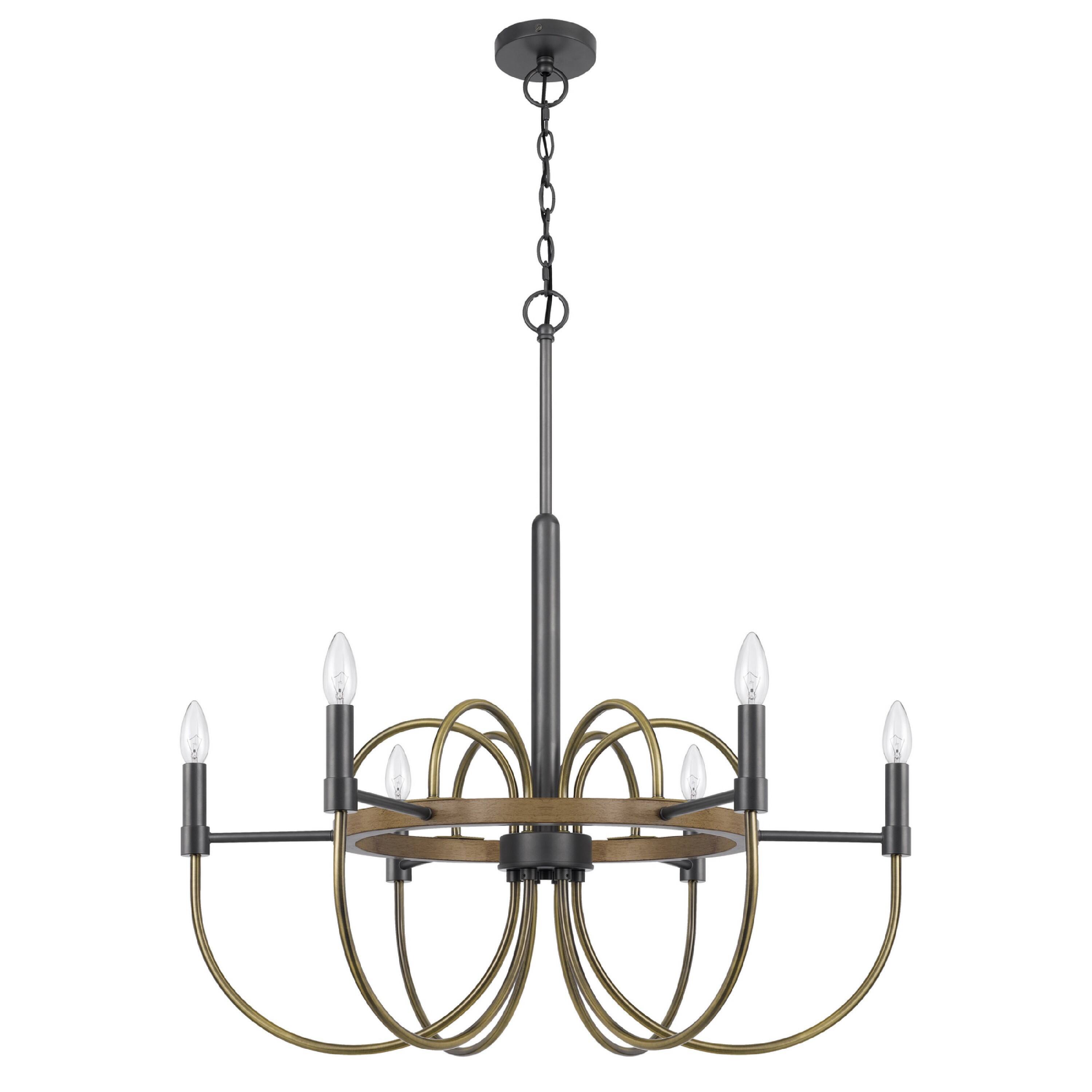 Front. Manhattan Lane - 6-Light Candelabra Chandelier, 31 Inch - Antique Brass, Dark Bronze, Brown.