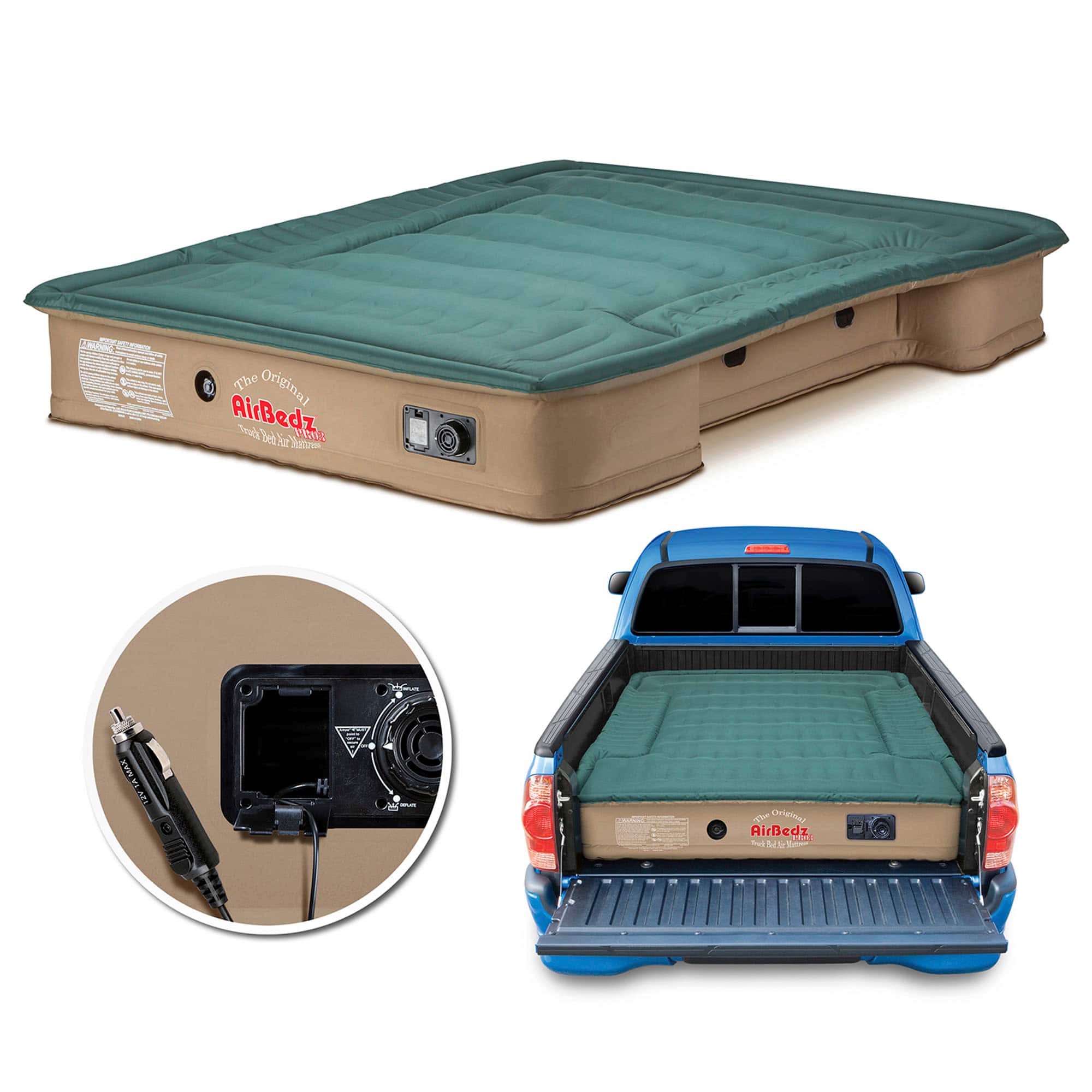 Pittman Outdoors - Truck Bed Air Mattress with Pump for Standard Truck Beds, 6' - Green/Tan