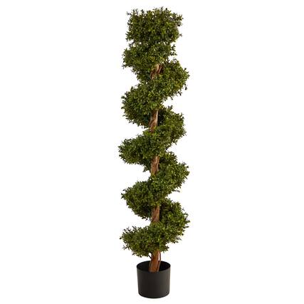 Front. BreeBe - 5' Boxwood Spiral Topiary Artificial Tree (Indoor/Outdoor) - Green.