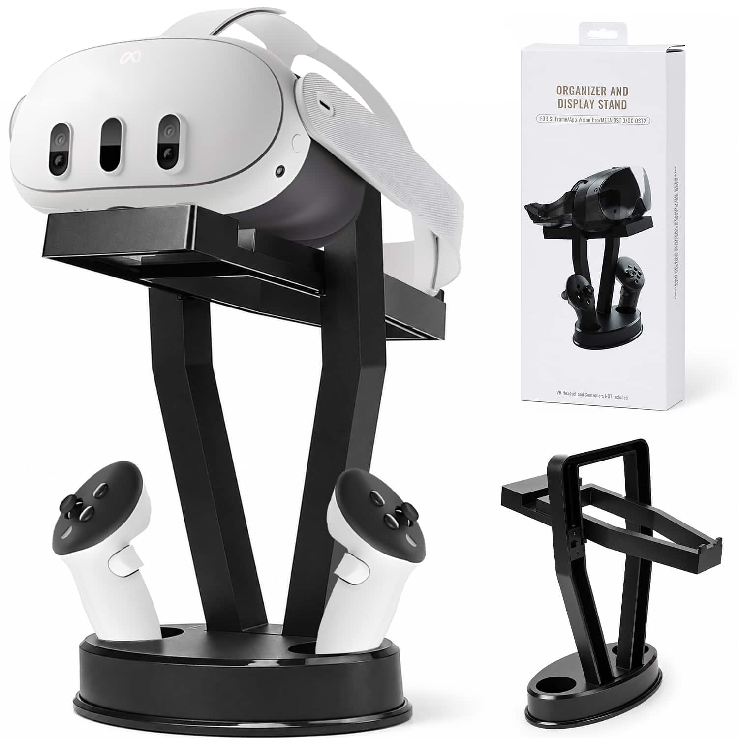 Fosmon - For Meta Quest 3/3S, VR Stand, Oculus Quest 2, Apple Vision Pro and Steam Frame, VR Headset Stand & VR Controller Holder - Black