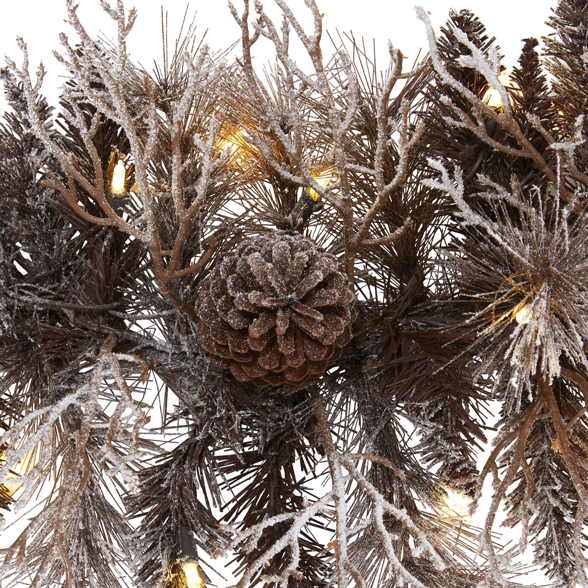 Left. BreeBe - 6' Flocked Xmas Garland w/50 LEDs 120 Tips & Pine Cones - Brown.