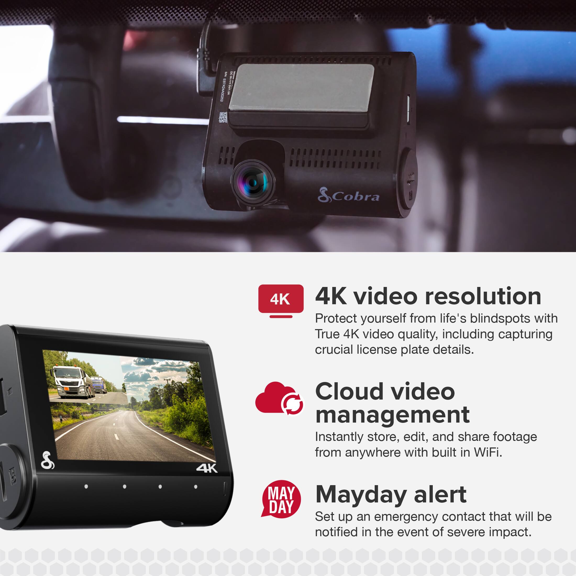 Cobra SC 250R 4K Dual View Front & Rear Dash Cam, works with Apple ...
