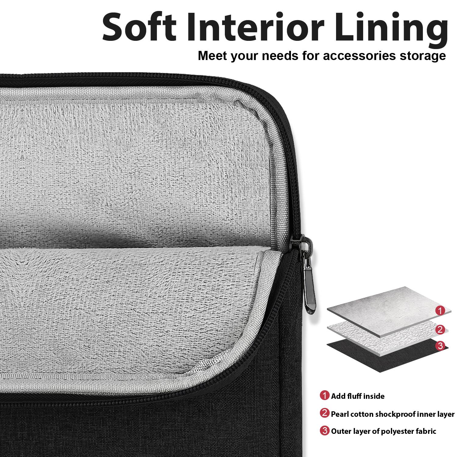 Soft Interior Lining  
Meet your needs for accessories storage

1. Add fluff inside  
2. Pearl cotton shockproof inner layer  
3. Outer layer of polyester fabric