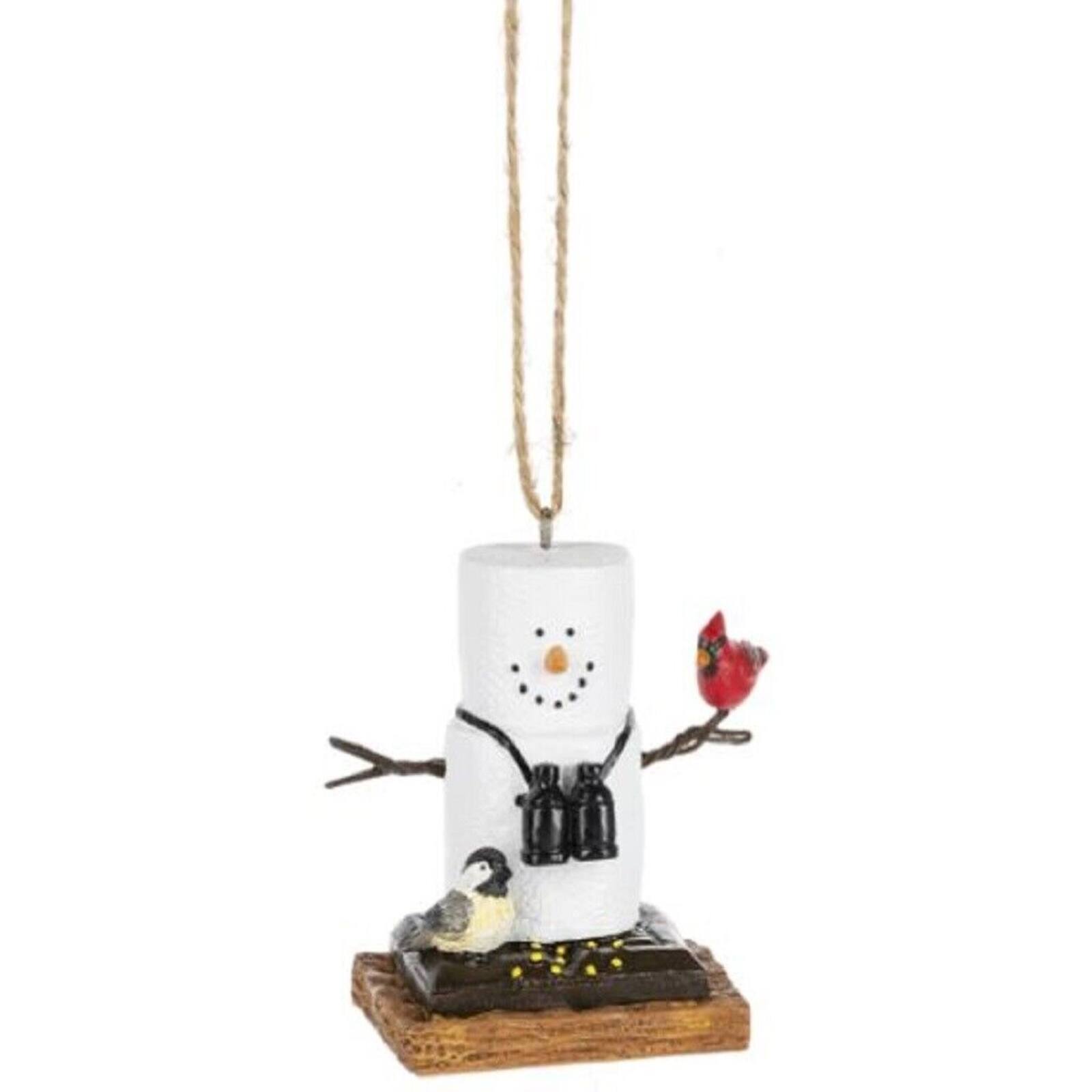 Front. Ganz - Ganz Smores Marshmallow Birdwatcher Snowman Holiday Resin Christmas Ornament 2.5 inch - White.
