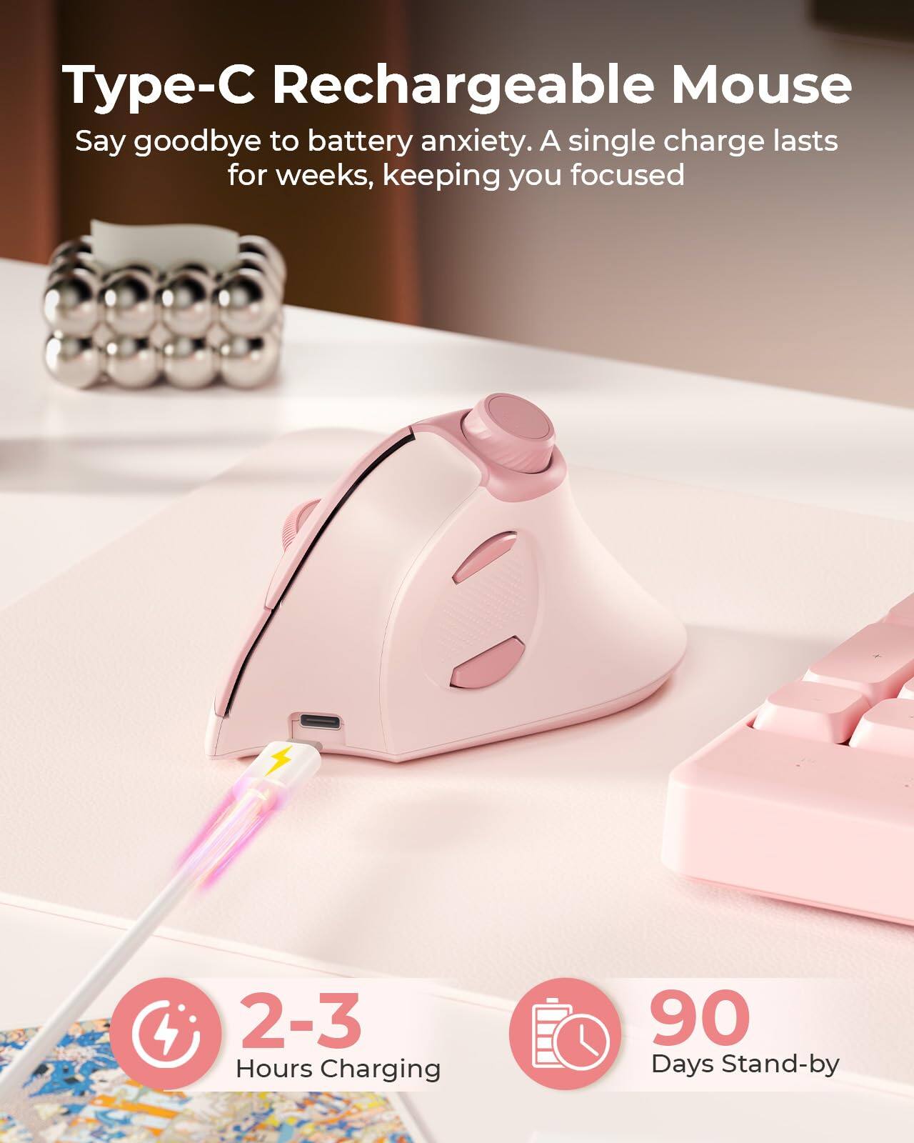 Type-C Rechargeable Mouse

Say goodbye to battery anxiety. A single charge lasts for weeks, keeping you focused

2-3 Hours Charging

90 Days Stand-by