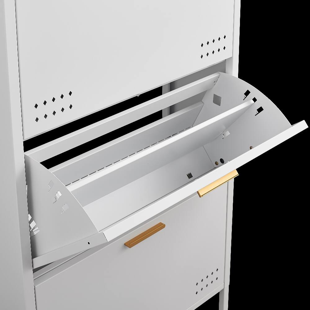 Alt View 6. Loheer - Loheer white tilt out shoe cabinet Heavy Duty Metal Space Saving - White.