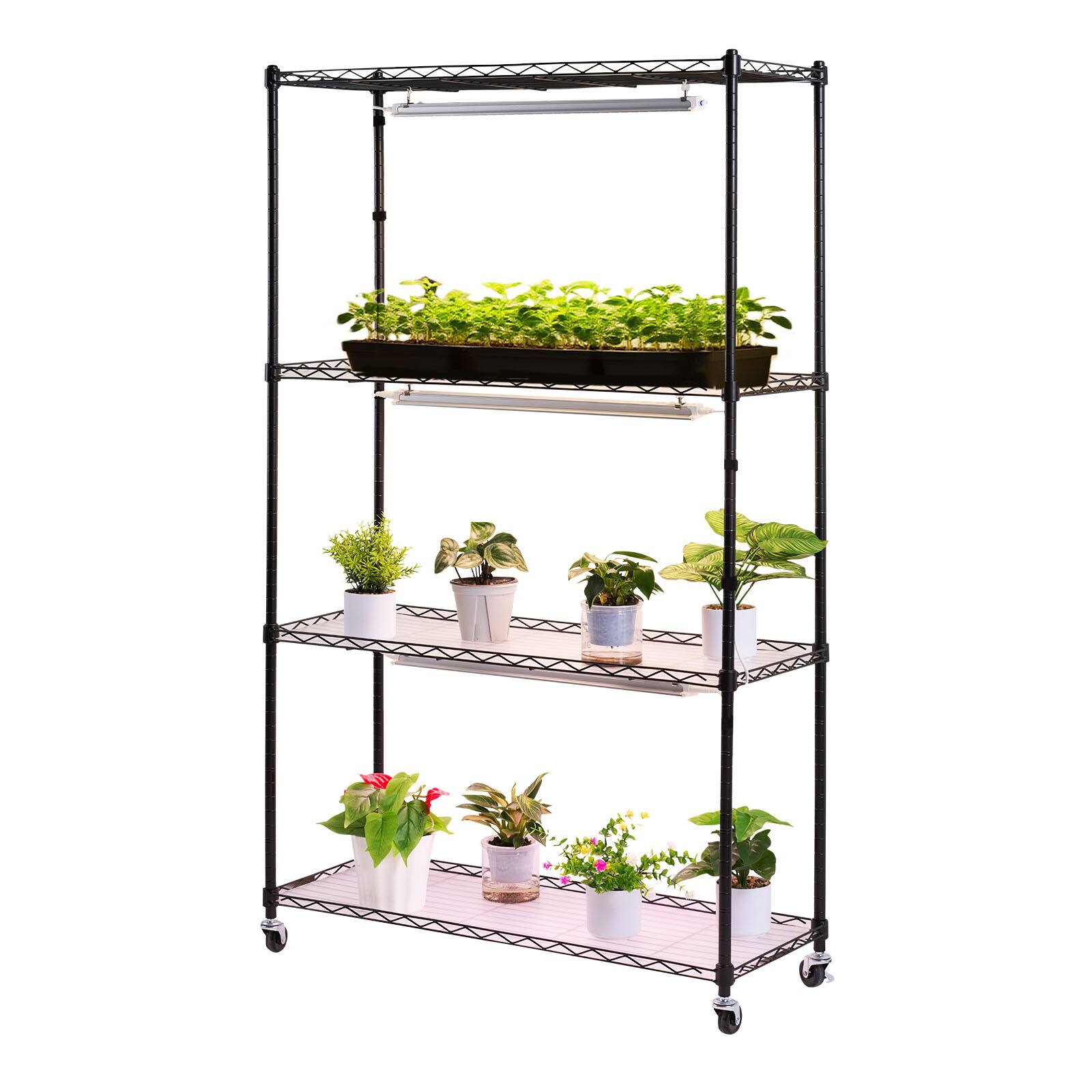 Alt View 5. VEVOR - Plant Shelf with Grow Light, 4-Tier Indoor Plant Stand, 59in Tall Plants Display Rack with Wheels, 90W 3-Color Lights - Black.