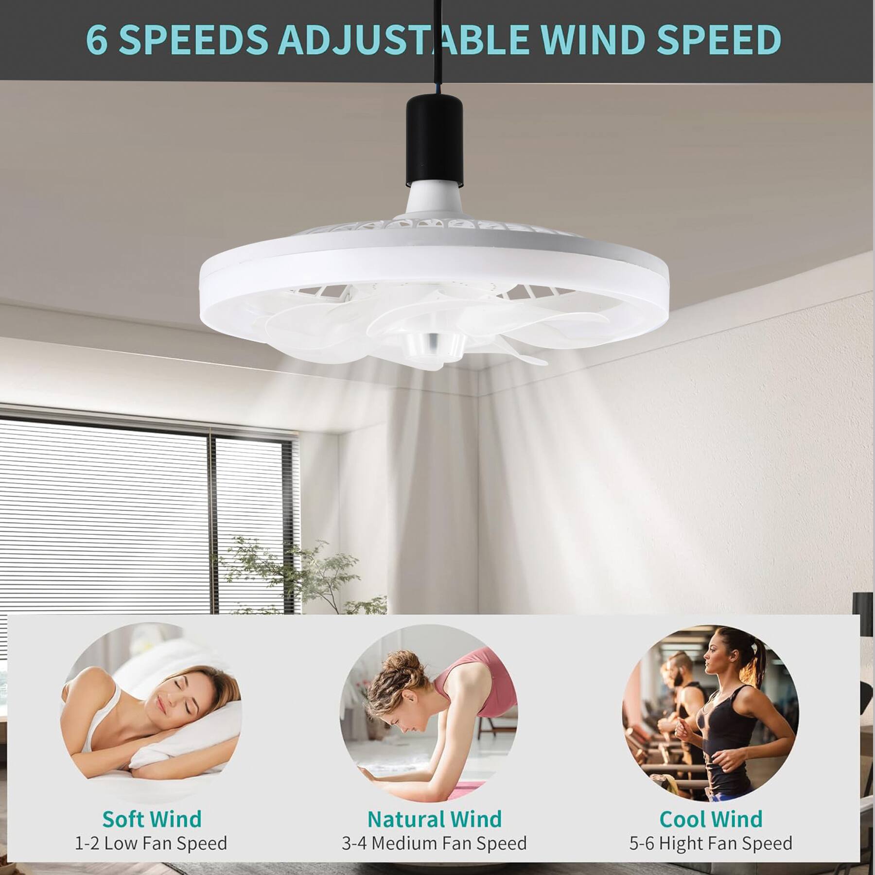 6 SPEEDS ADJUSTABLE WIND SPEED

Soft Wind 1-2 Low Fan Speed  
Natural Wind 3-4 Medium Fan Speed  
Cool Wind 5-6 High Fan Speed