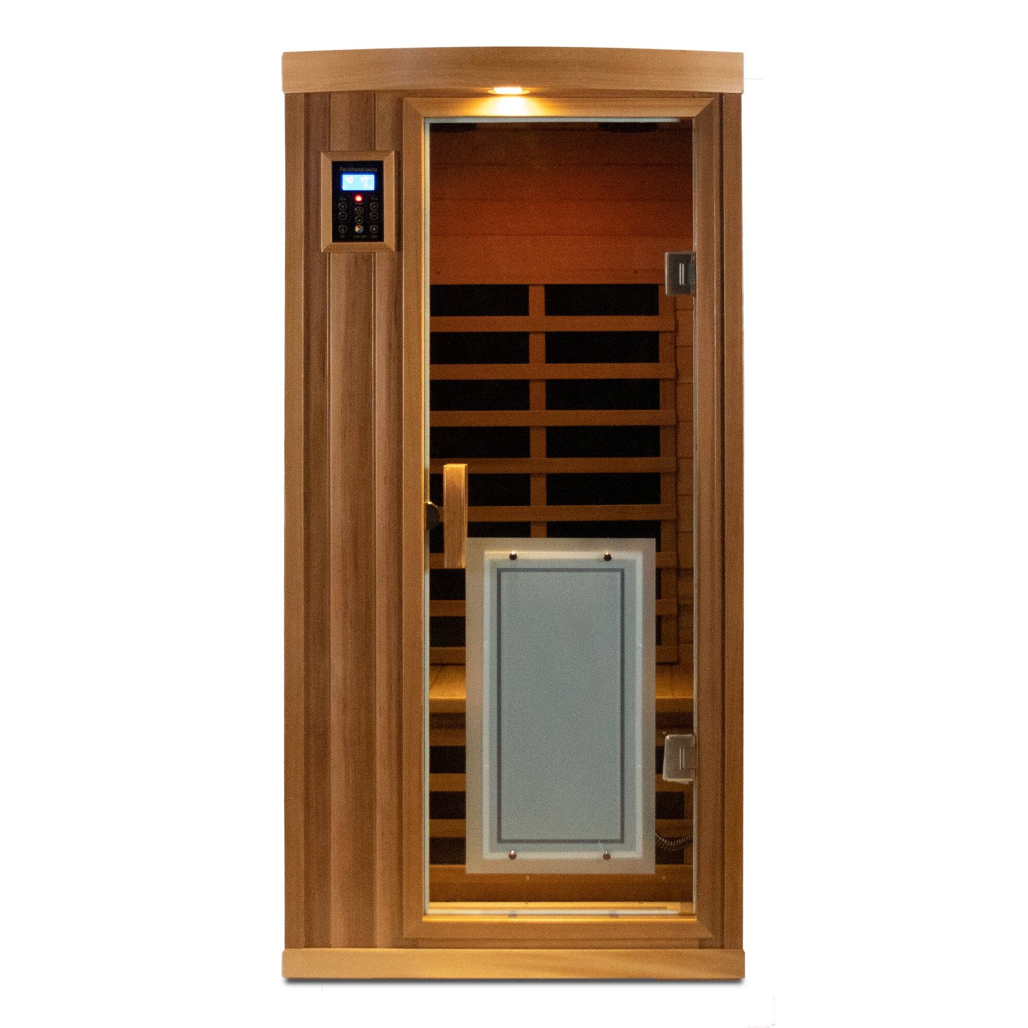 Alt View 1. Boyel Living - Low EMF One-Person Far Infrared Red Cedar Deluxe Indoor Sauna with Bluetooth Audio and LED Lighting (Left and Right) - Bean paste red.