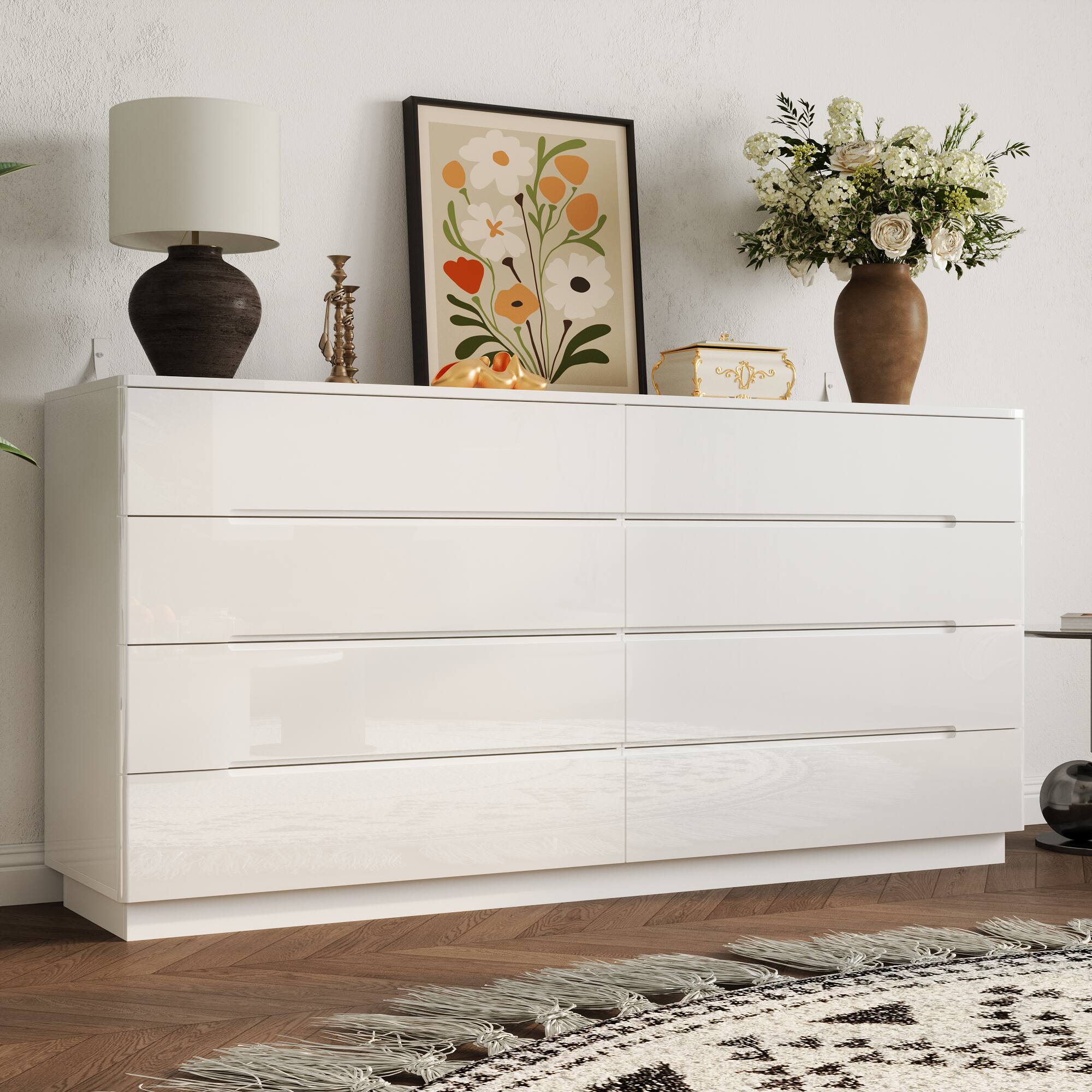 Angle. Famapy - Famapy Horizontal Dresser: High - Gloss Finish & Spacious Storage for Modern Spaces - White.