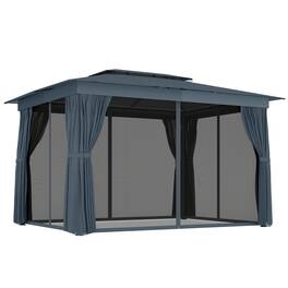 Outsunny - 10' x 12' Outdoor Patio Gazebo, Soft Top Gazebo Canopy Shelter with Double Roof, Curtains, Netting, Steel Frame