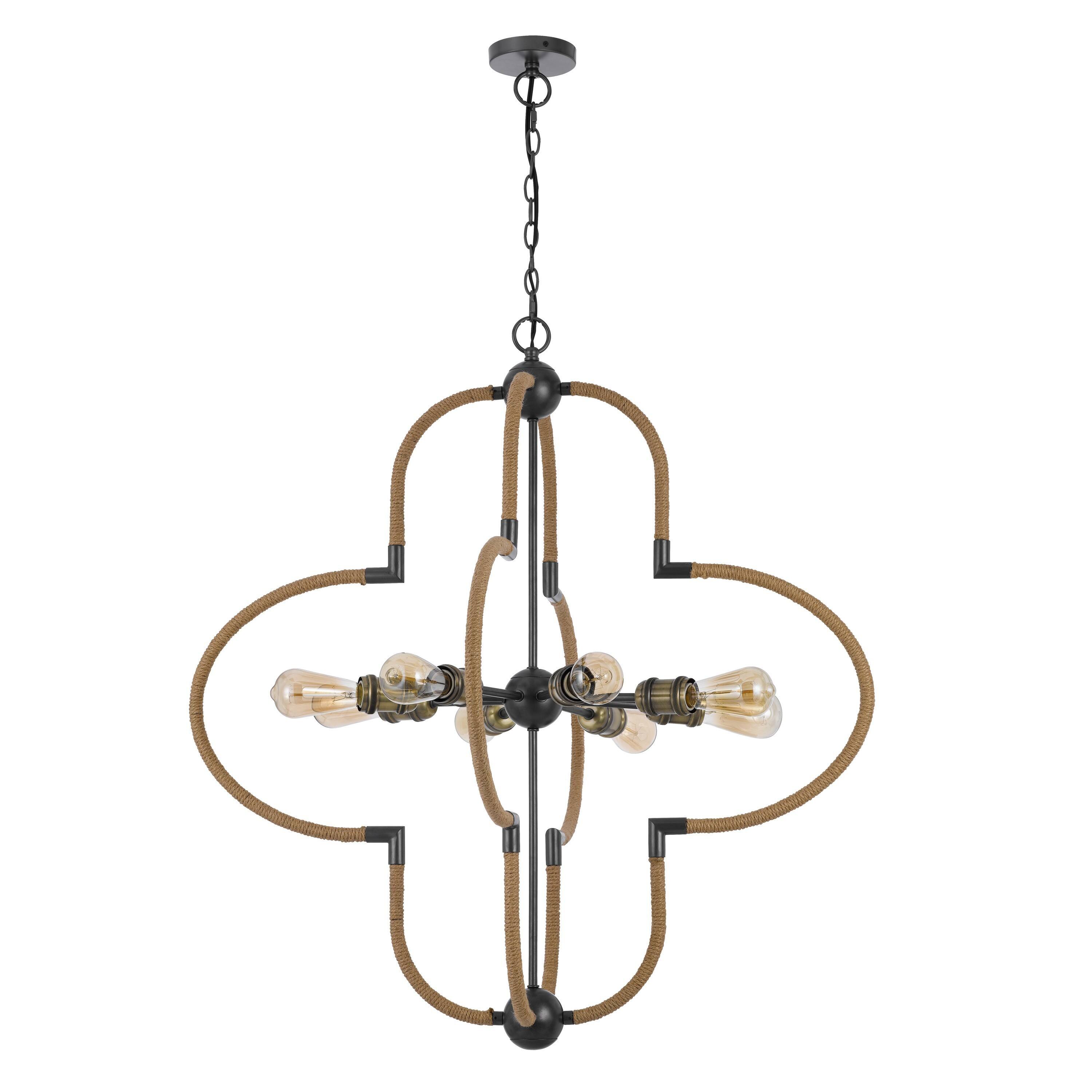 Angle. Manhattan Lane - Gemo 36 Inch Chandelier, Crossed Clover Design - Brown, Black, Brass.
