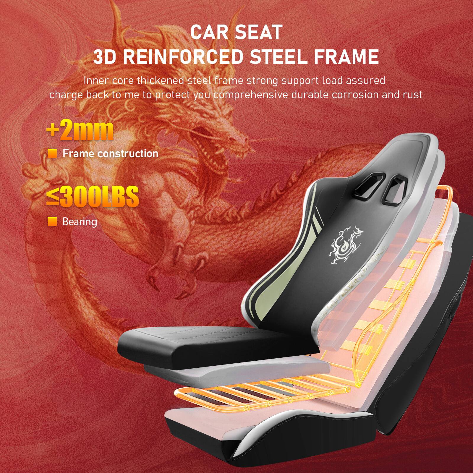 CAR SEAT 3D REINFORCED STEEL FRAME

Inner core thickened steel frame strong support load assured charge back to me to protect you comprehensive durable corrosion and rust

+2mm Frame construction

<300LBS Bearing