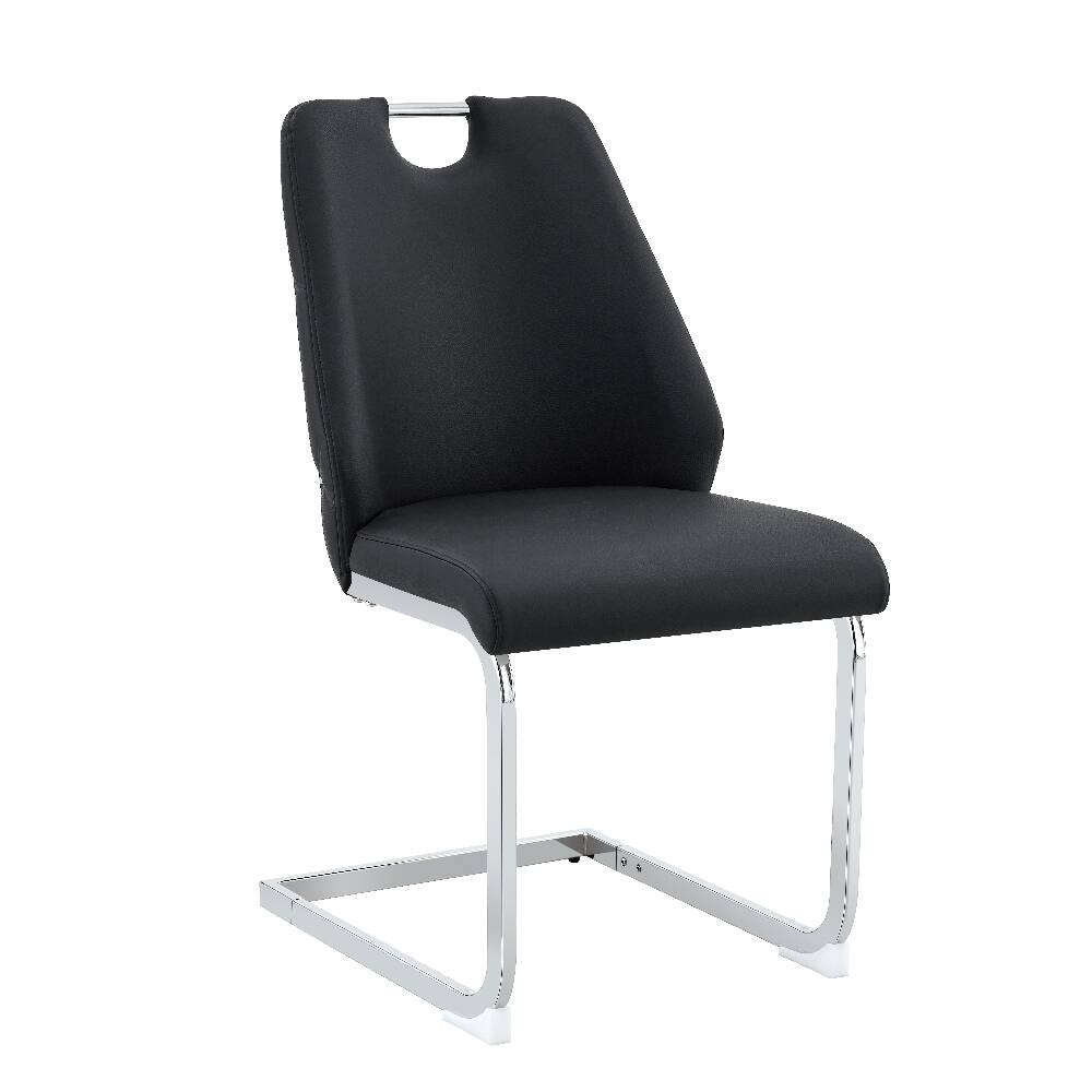 Alt View 3. Loheer - Loheer Black Dining Chairs Set of 2 Faux Leather High Back Upholstered Kitchen Chairs with Chrome Pull Handle - Black.
