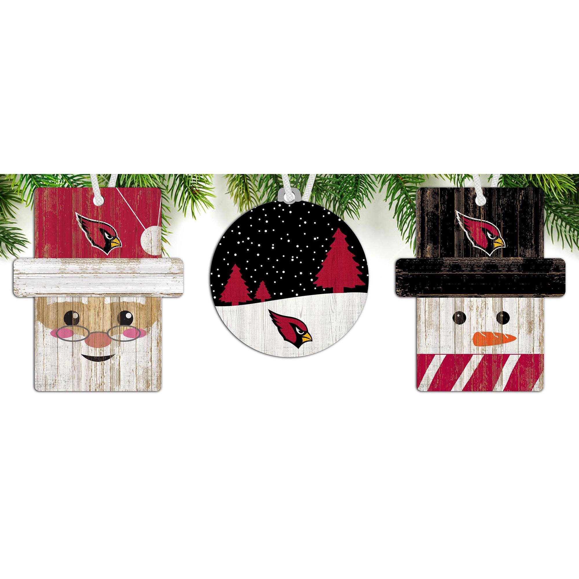 Front. Fan Creations - Arizona Cardinals 3-Pack Ornament Set - Multicolor.