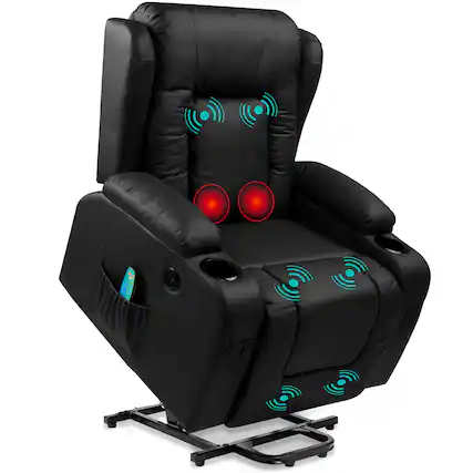 Front. Best Choice Products - Best Choice Products Electric Power Lift Recliner Massage Chair Furniture w/ USB Port, Heat, Cupholders - Black - Black.