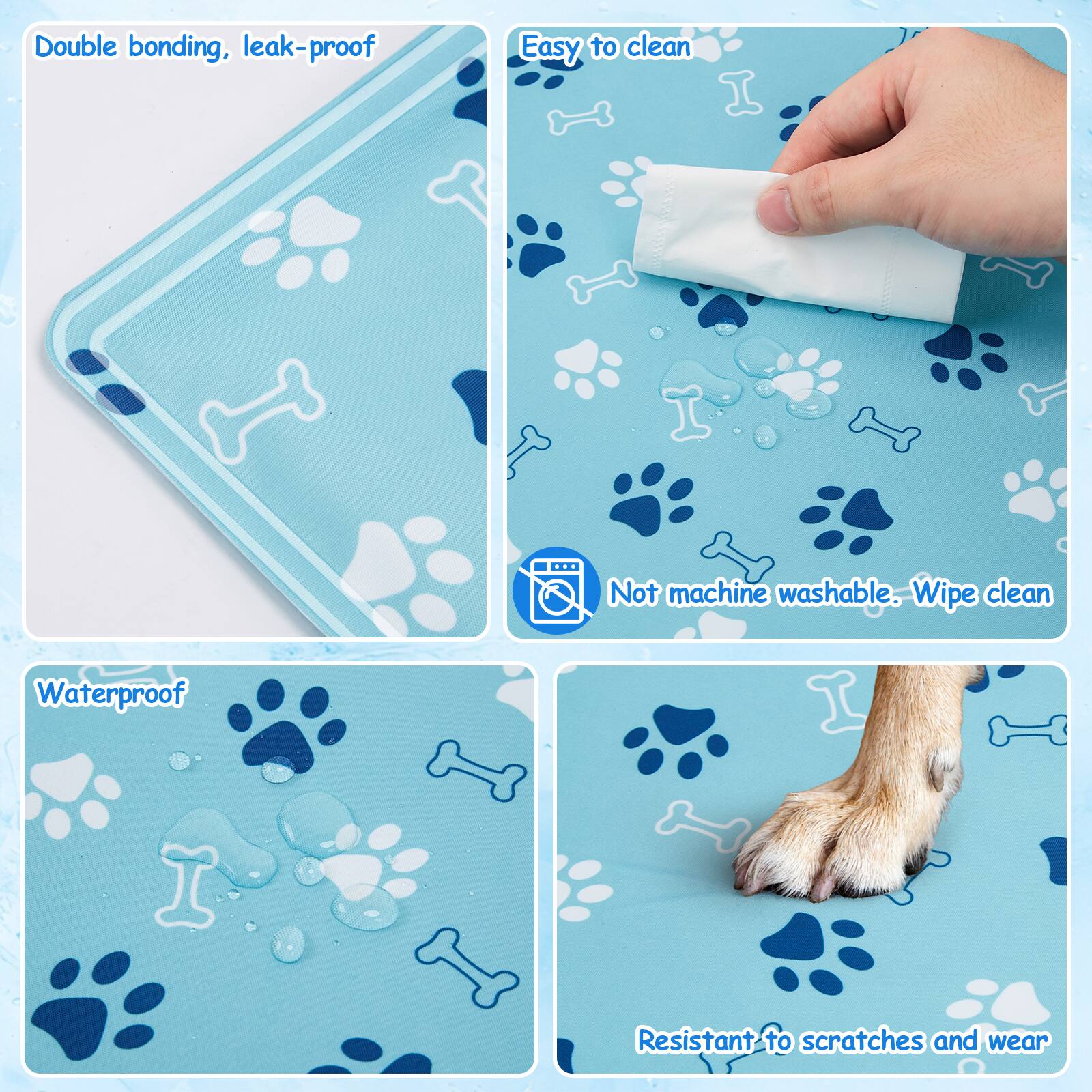 Double bonding, leak-proof
Easy to clean
Not machine washable. Wipe clean
Waterproof
Resistant to scratches and wear