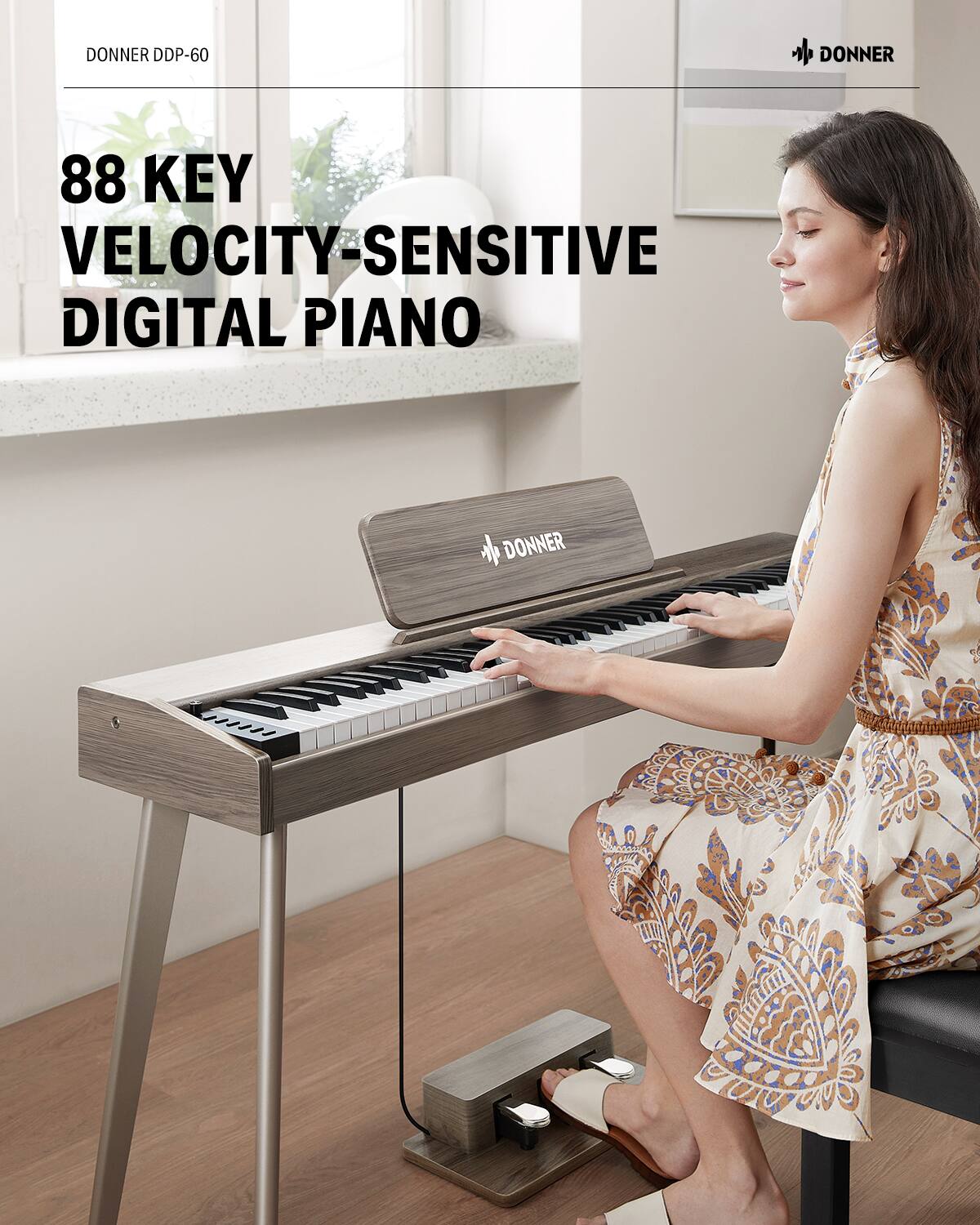 DONNER DDP-60 DONNER 88 KEY VELOCITY-SENSITIVE DIGITAL PIANO