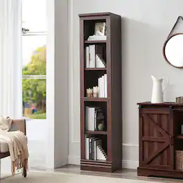VAUXHILL & CO. - Halston Narrow Bookcase, Adjustable Open Shelving Unit, Cherry - Dark Cherry