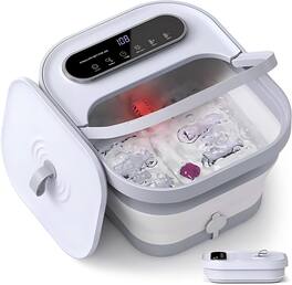 Luckbyte - Foldable Foot Spa Bath Massager with Heat Bubbles Timer Shiatsu Rollers and Pumice Stone for Relaxation