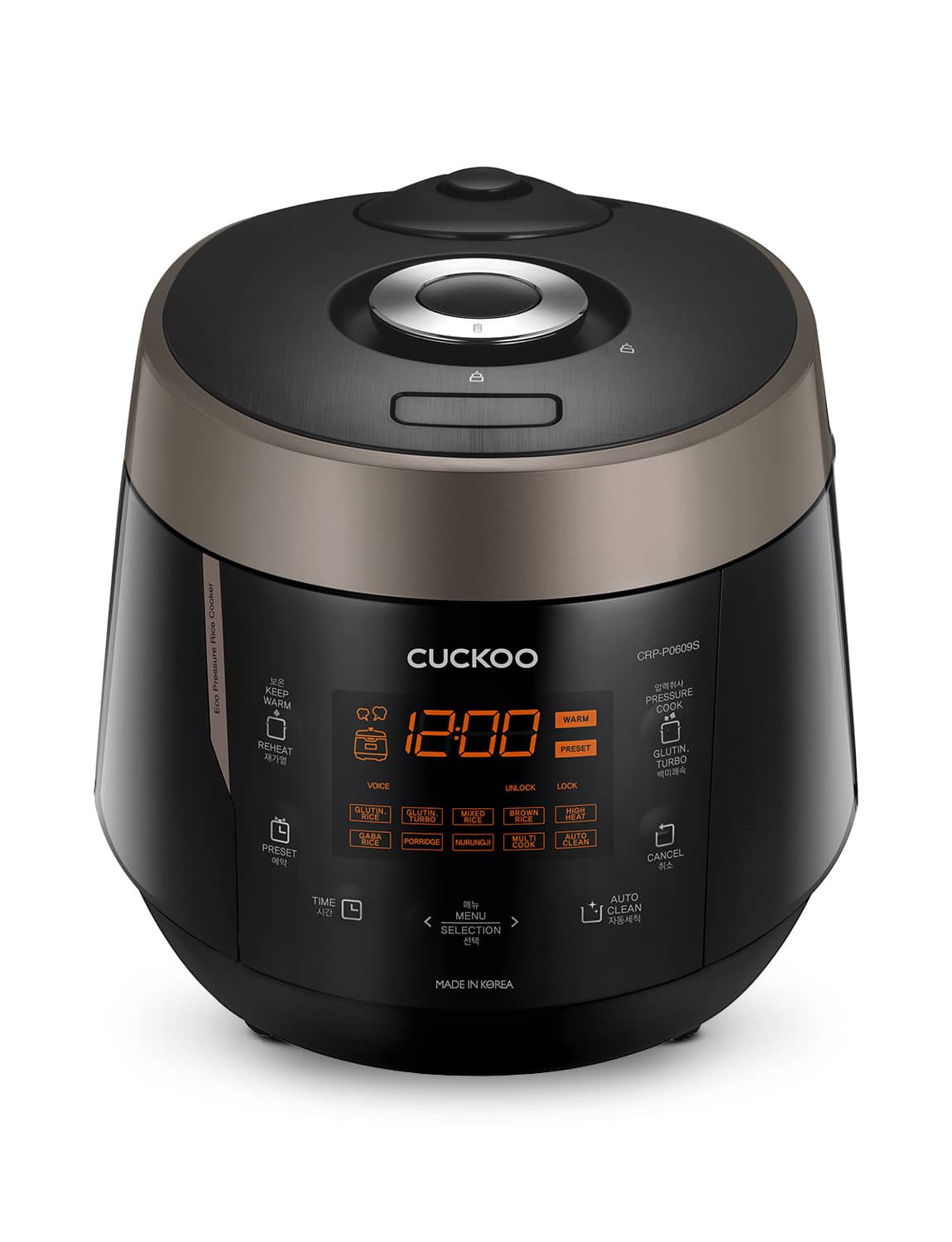 Cuckoo - CRP-P0609S 6-Cup (Uncooked) / 12-Cup (Cooked) High Pressure Rice Cooker & Warmer with Nonstick Inner Pot - Black