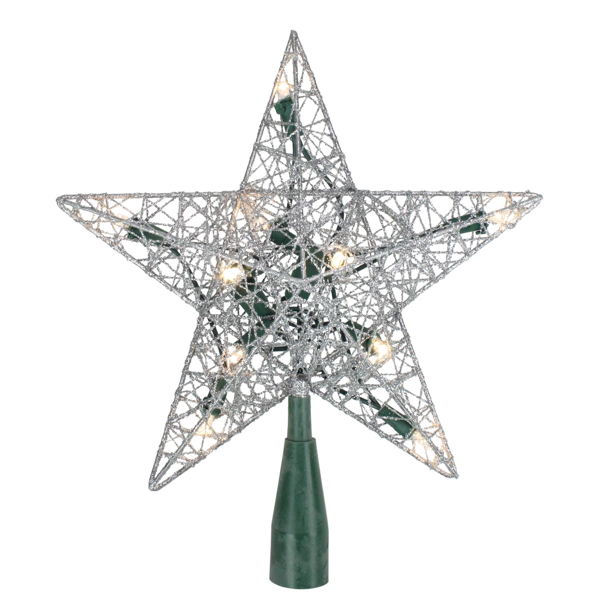 Alt View 1. Northlight - 9" Lighted Silver Wire Star Christmas Tree Topper - White LED Lights - Silver.