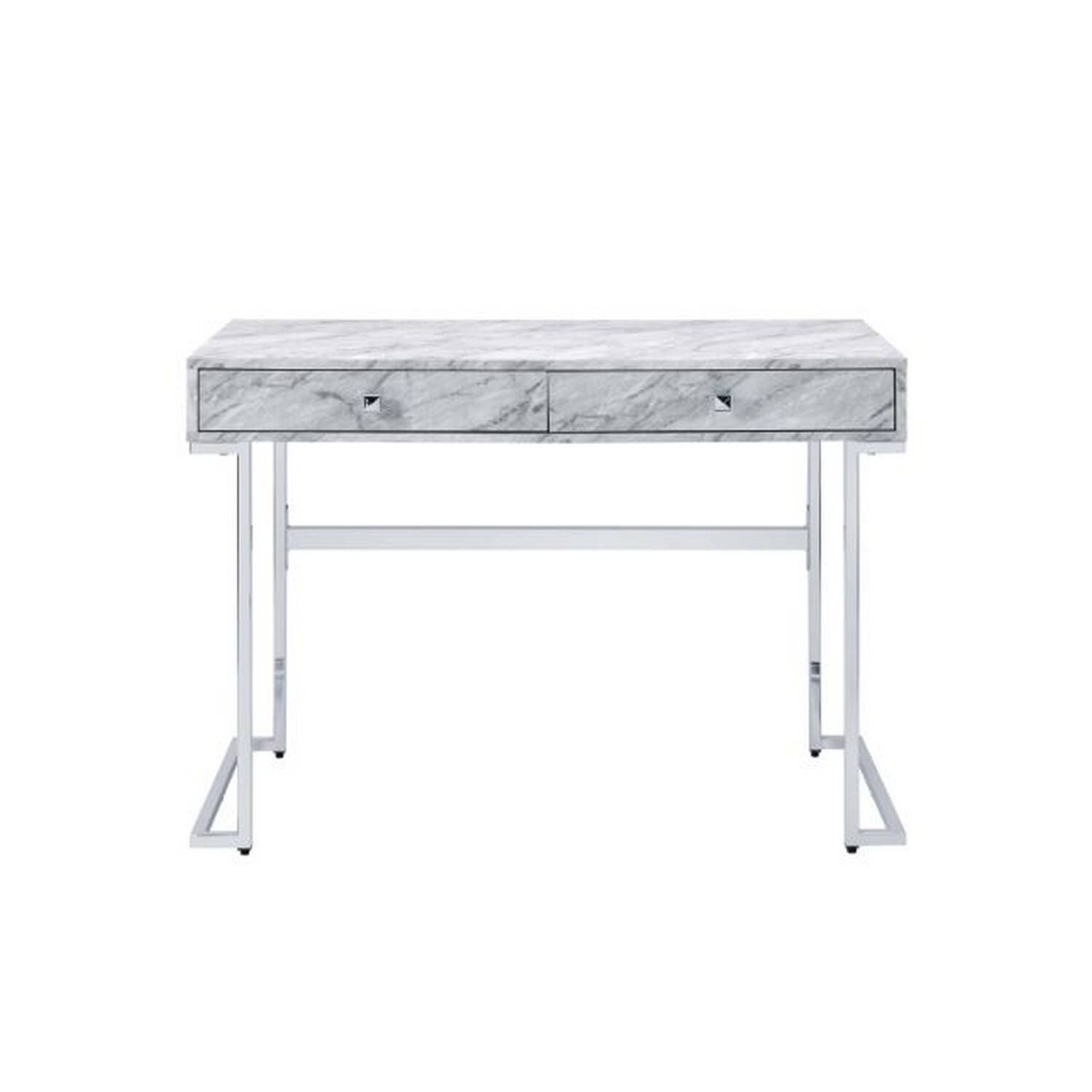 Angle. Manhattan Lane - Writing Desk with 2 Drawers and Faux Marble Top, Gray - Gray.