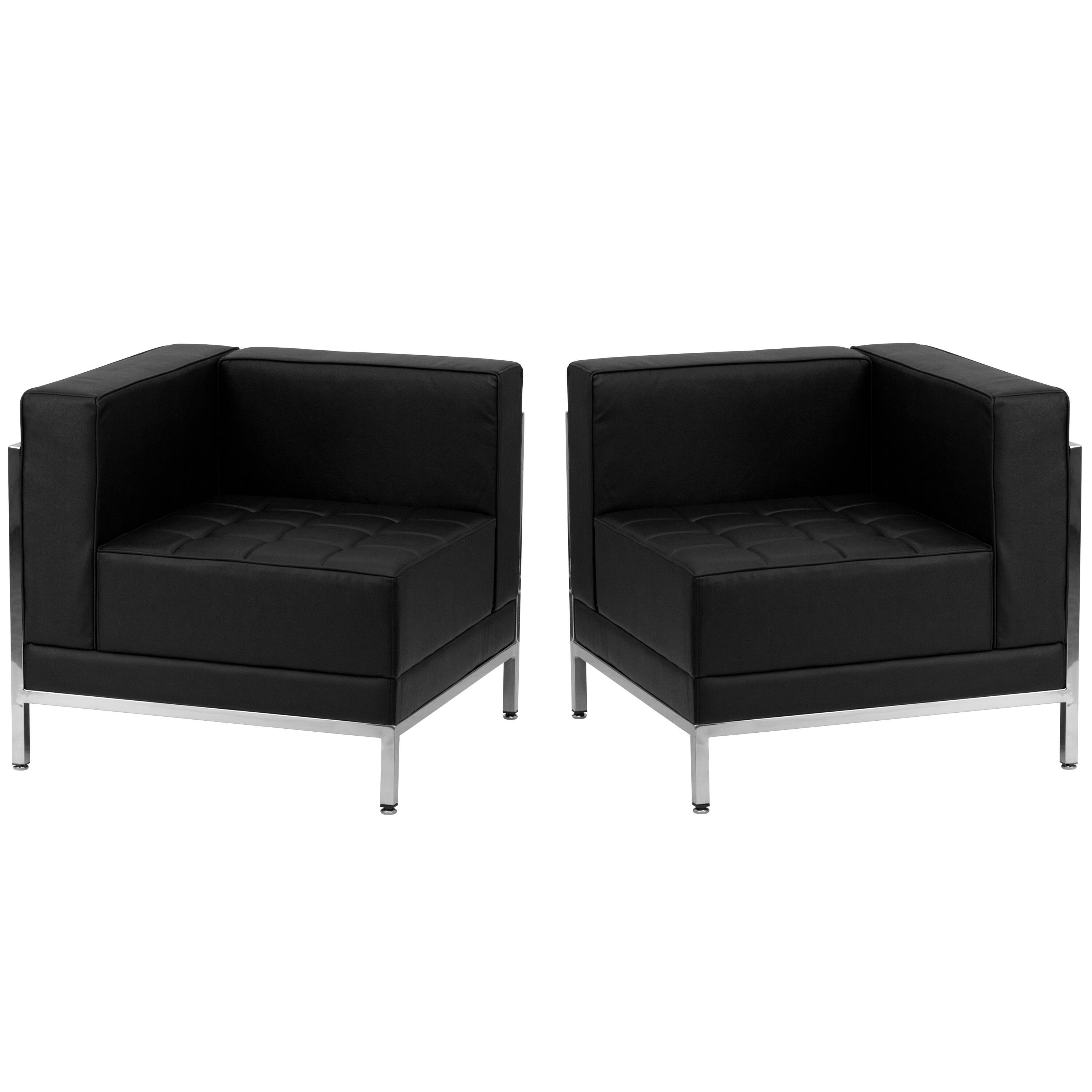 Alt View 2. Emma + Oliver - Home Office Faux Leather 2 Piece Corner Chair Set with Ganging Clips - Black.