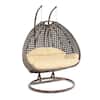 Front. LeisureMod - Leisuremod 2-Person Wicker Egg Swing Chair with Stand & Washable Cushions - Indoor/Outdoor Double Hanging Patio Chair - Cream.