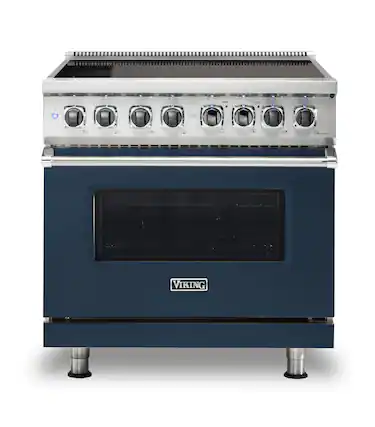 Front. Viking - 5 Series 5.6 Cu. Ft. Freestanding Electric Induction Range - Slate Blue.