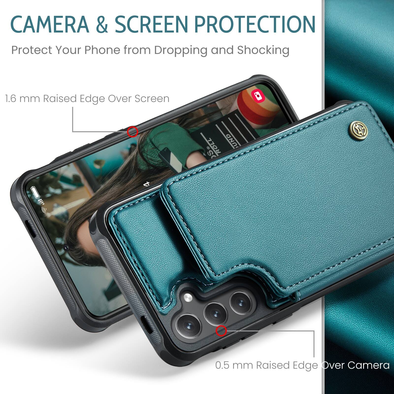 CAMERA & SCREEN PROTECTION  
Protect Your Phone from Dropping and Shocking  

1.6 mm Raised Edge Over Screen  

0.5 mm Raised Edge Over Camera