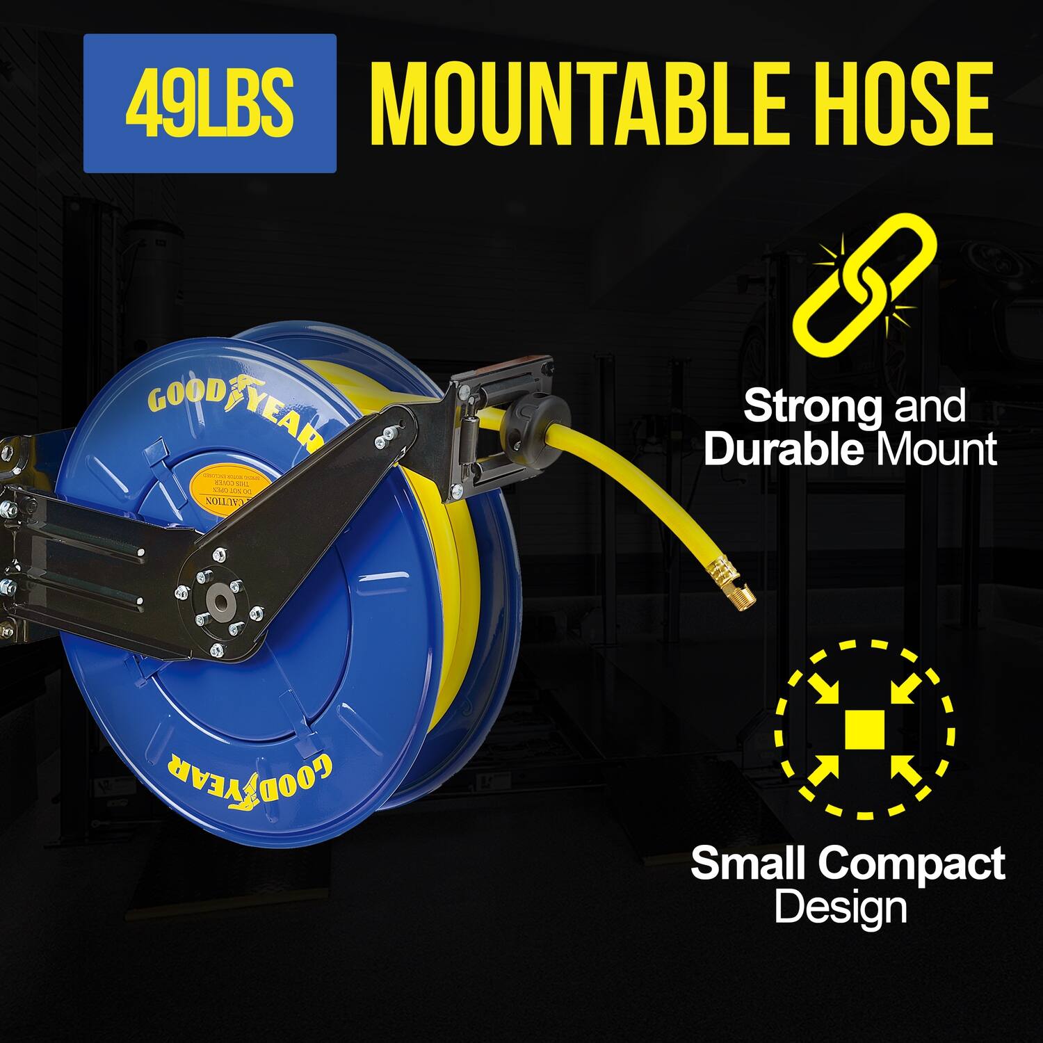 49LBS MOUNTABLE HOSE

- Strong and Durable Mount
- Small Compact Design