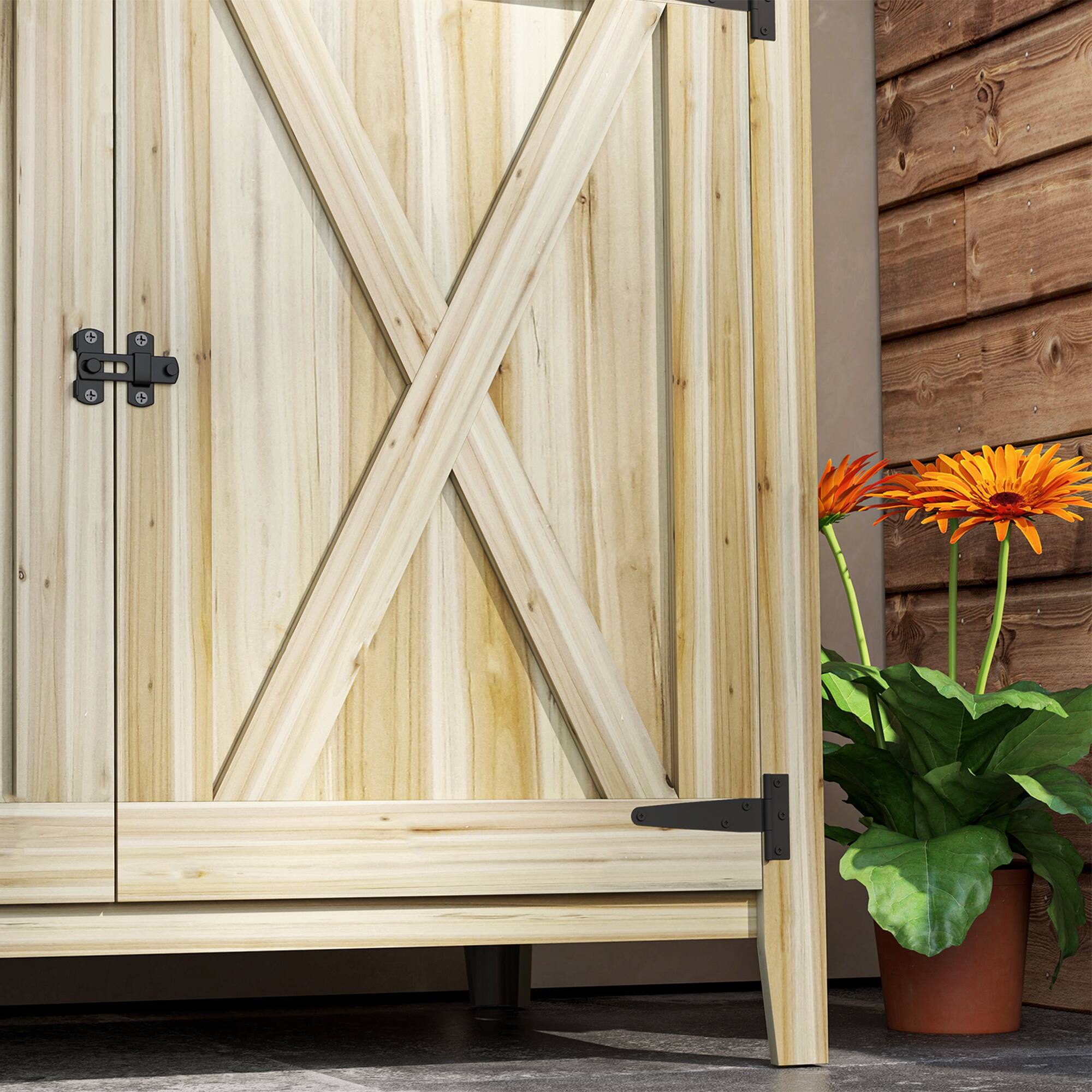 Alt View 7. Outsunny - Wood Garden Shed, Compact Outdoor Storage Cabinet Potting Shed with Inner Shelf and Double Doors for Backyard, Patio.