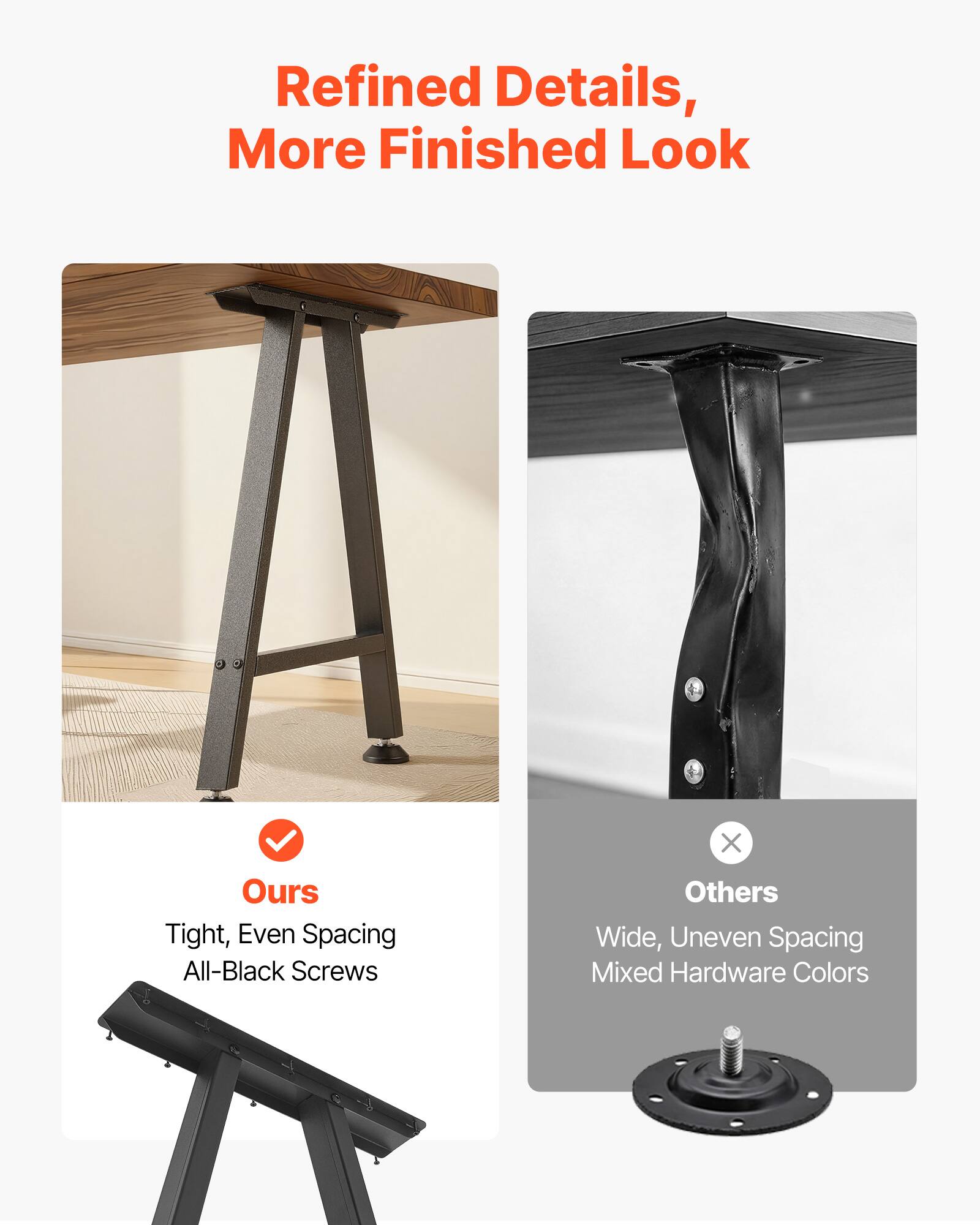 Refined Details, More Finished Look

Ours
Tight, Even Spacing
All-Black Screws

Others
Wide, Uneven Spacing
Mixed Hardware Colors