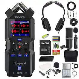 Zoom - H4essential 4-Track Handy Recorder (2024 Model, Essential Series) with Headphones and More Bundle - Black